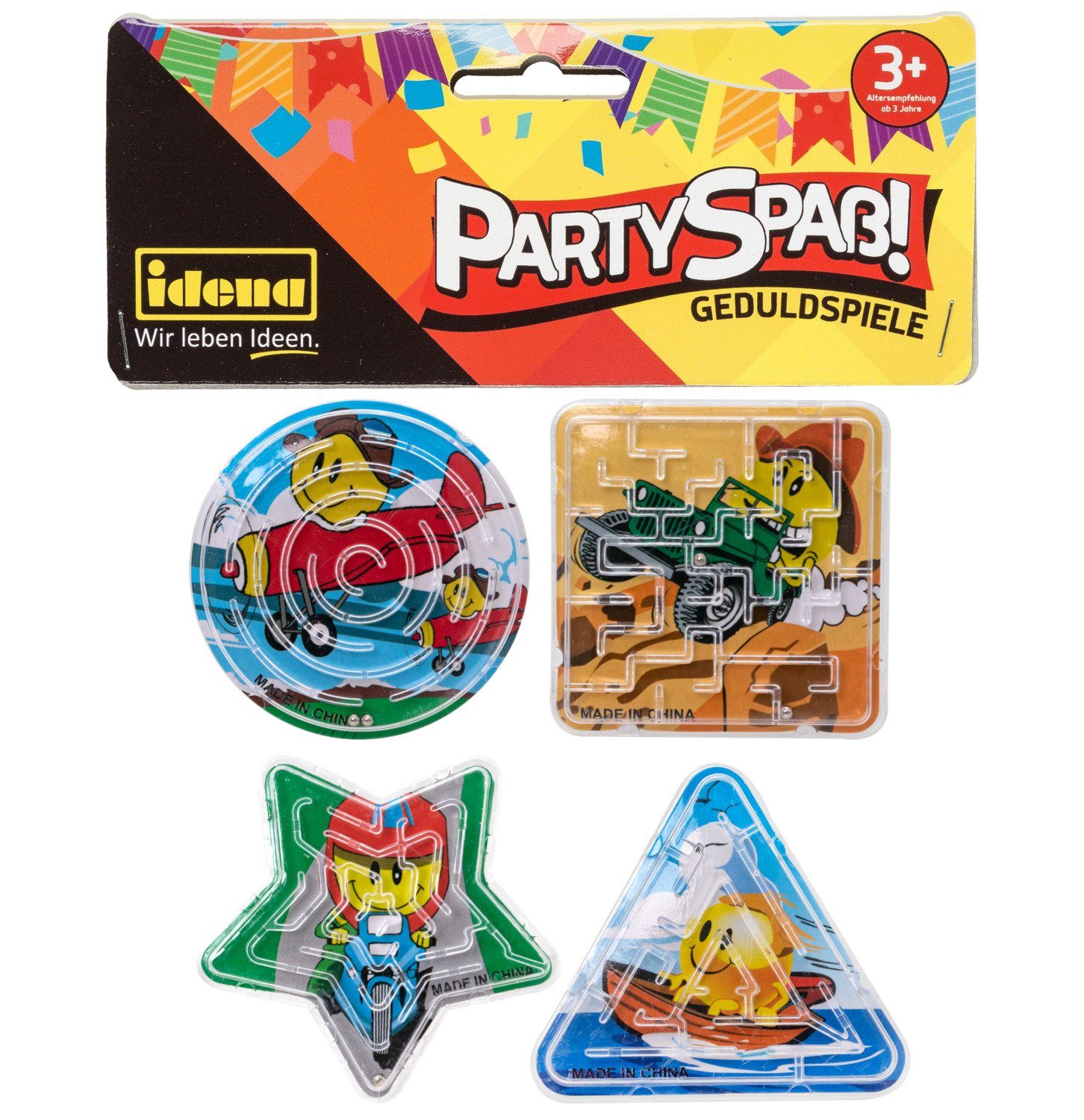 Idena Spiel Idena 40430 - Partyspaß Geduldspiele, 4 Stück, kleine Лабиринтe mit