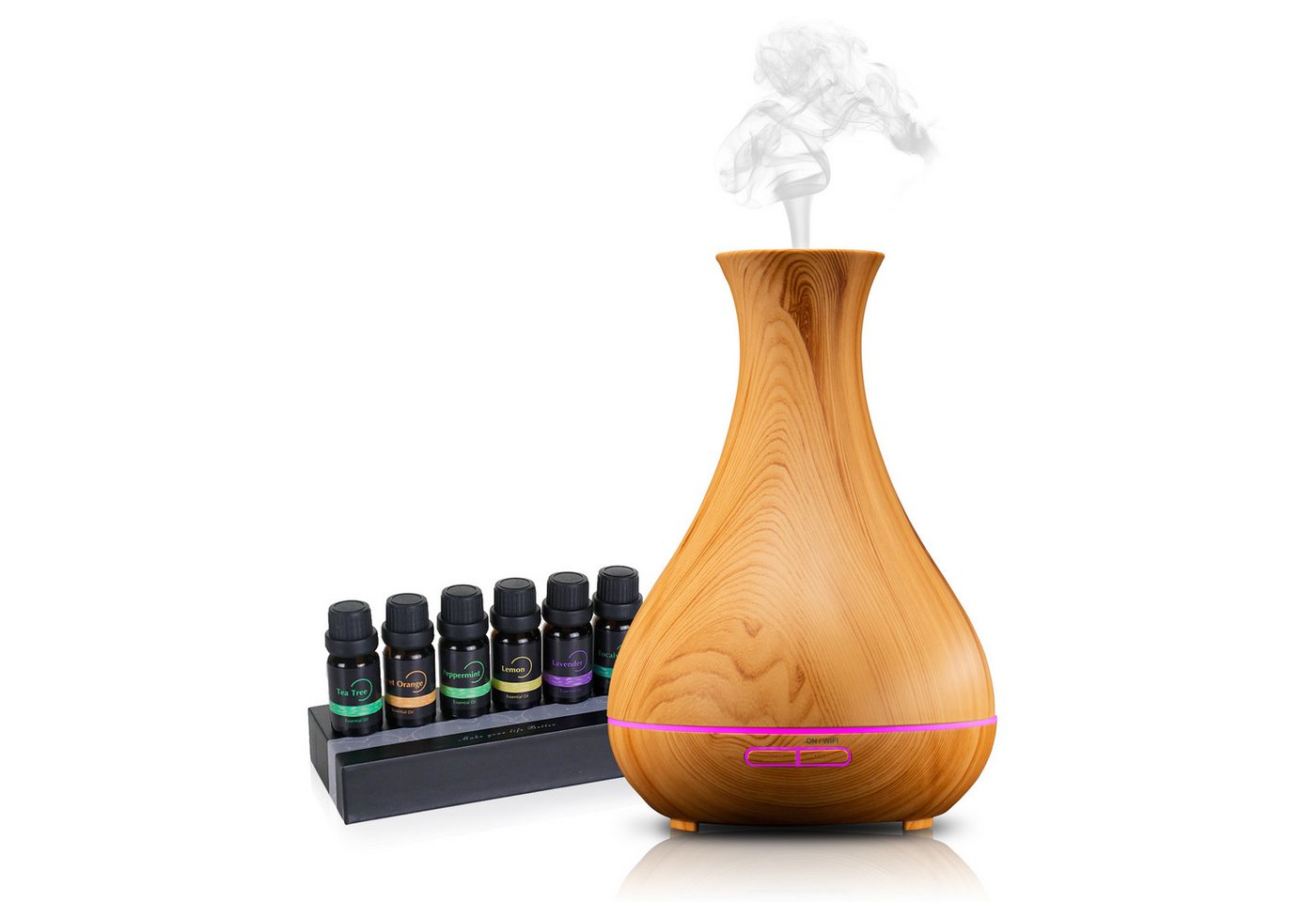 Hyrican Luftbefeuchter DT1746YN Aroma Luftbefeuchter, 400ml, App& Sprachsteuerung, Diffuser/Diffusor, 7 LED-Farben, Holzoptik, Alexa, Google