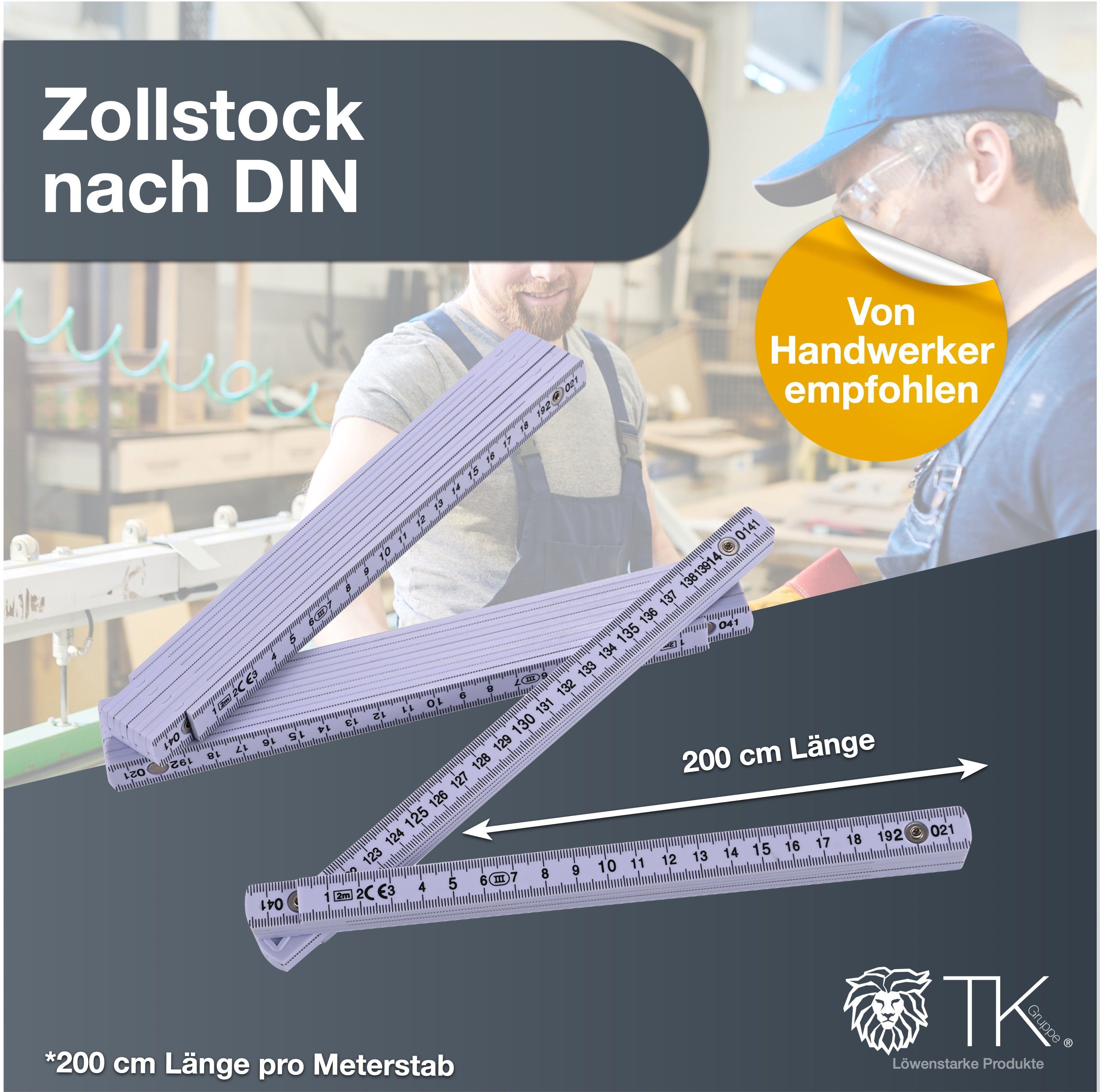 weiß - - cm 200 Zollstock Premium Zollstock Meterstab Gruppe TK Gliedermaßstab 5x -