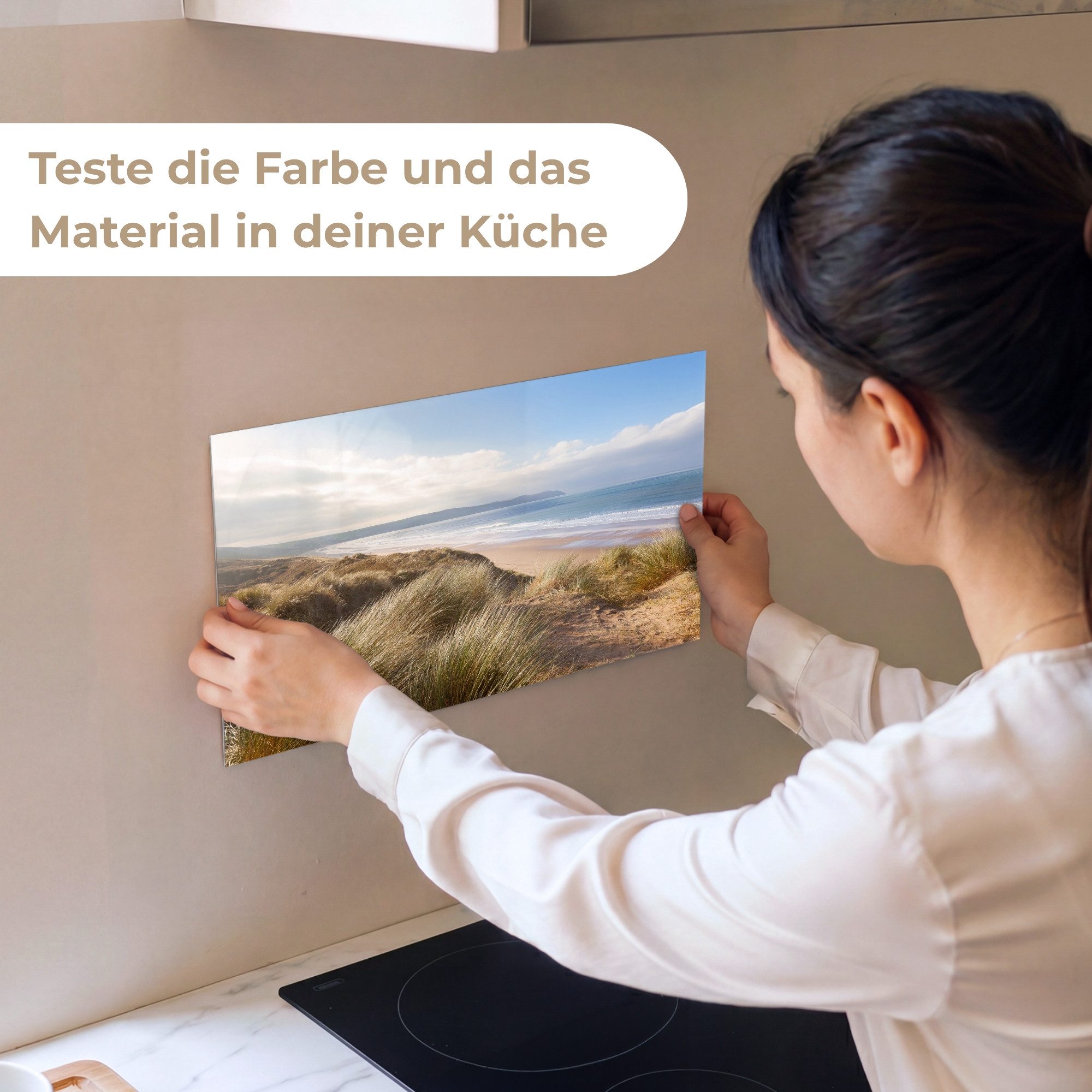 KitchenYeah Küchenrückwand Muster selbstklebend (keine Folie) Düne - Strand - Wasser, (1-tlg), Spritzschutz, Küche, Rückwand, Küchenwand, Küchenfront, 30x20 cm