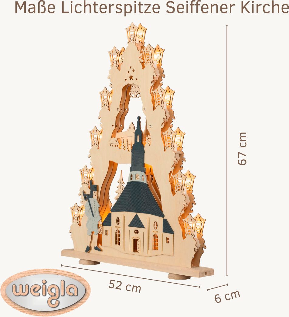 Weigla LED Lichterbogen Seiffener Kirche, große Lichterspitze aus Holz, Made in Germany (1-tlg), Erzgebirge garantiert, Weihnachtsdeko Innen, Weihnachtsbeleuchtung