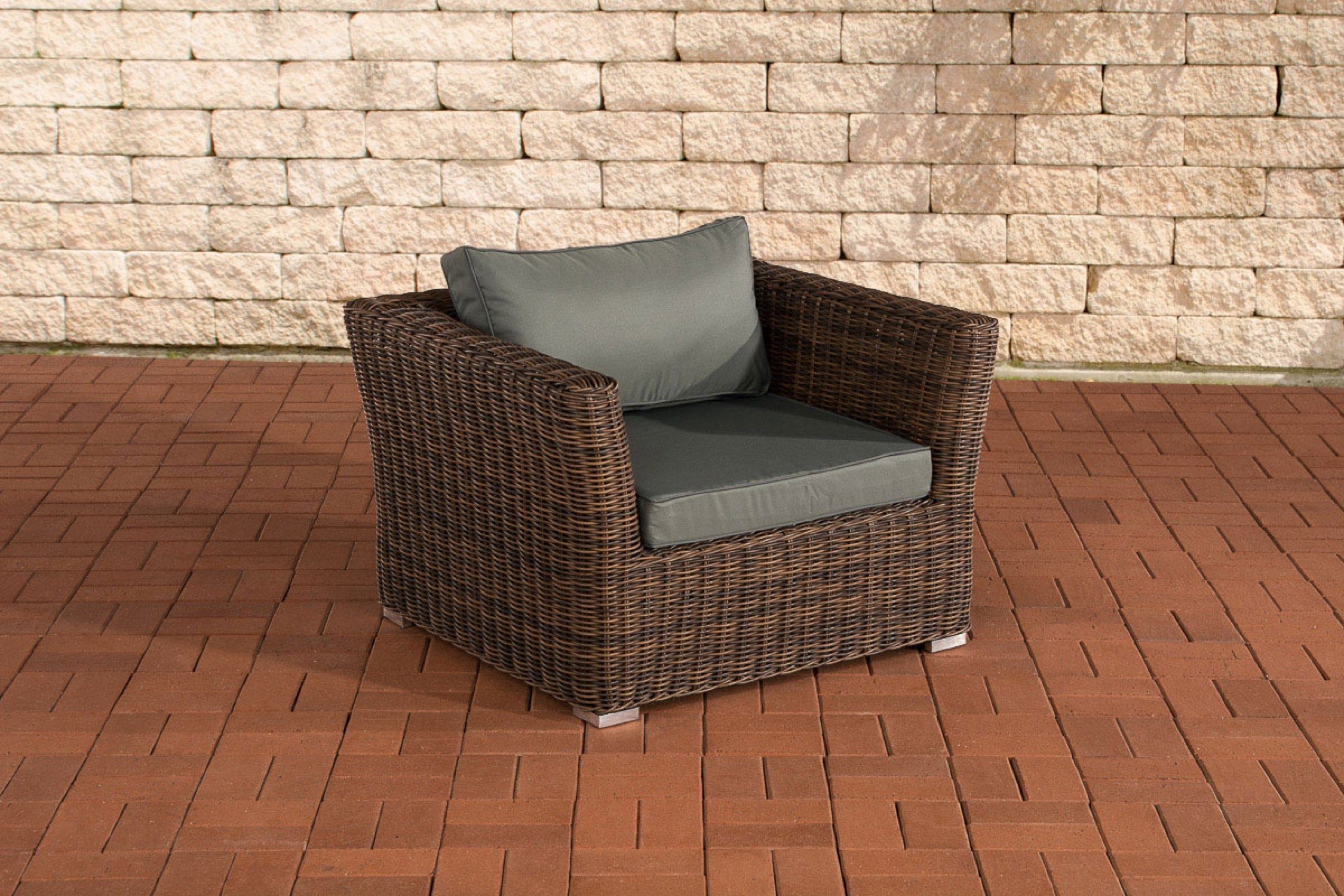 Polyrattan, - x und 61cm Balkonstuhl, Rattansessel Farbe: Gartensessel für Terrasssenstuhl TPFGarden - (TxBxH): aus Gartensessel pulverbeschichtetem 1-St., Garten 80 Aluminumgestell), x Terrasse (Hochwertiger - Mandy Maße und handgefertigtem 91 Outdoor-Sessel braun-meliert stabiler mit