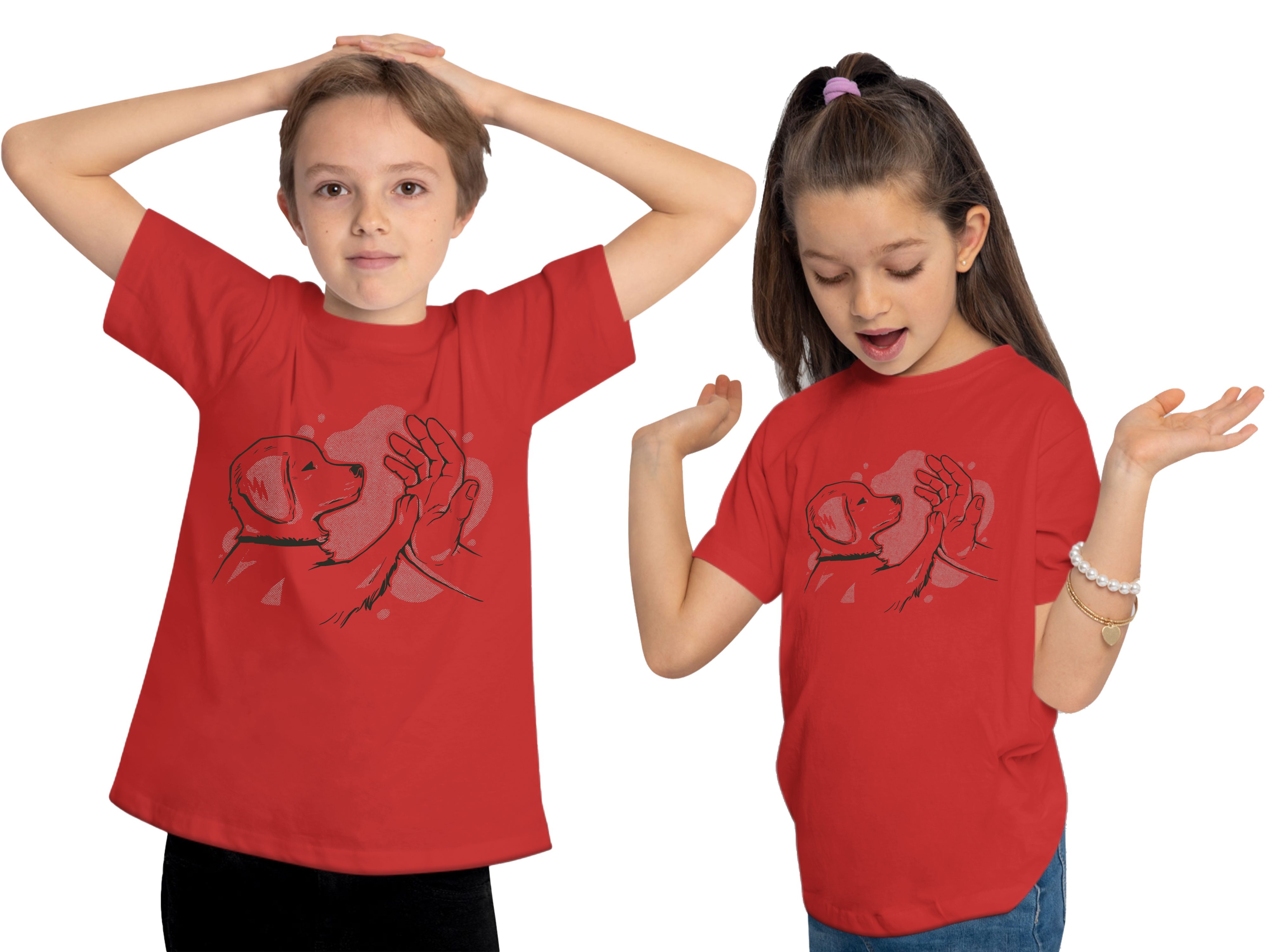 MyDesign24 Print-Shirt - T-Shirt gibt Kinder der rot Baumwollshirt Hunde i241 Welpe Labrador Aufdruck, bedruckt mit Pfötchen