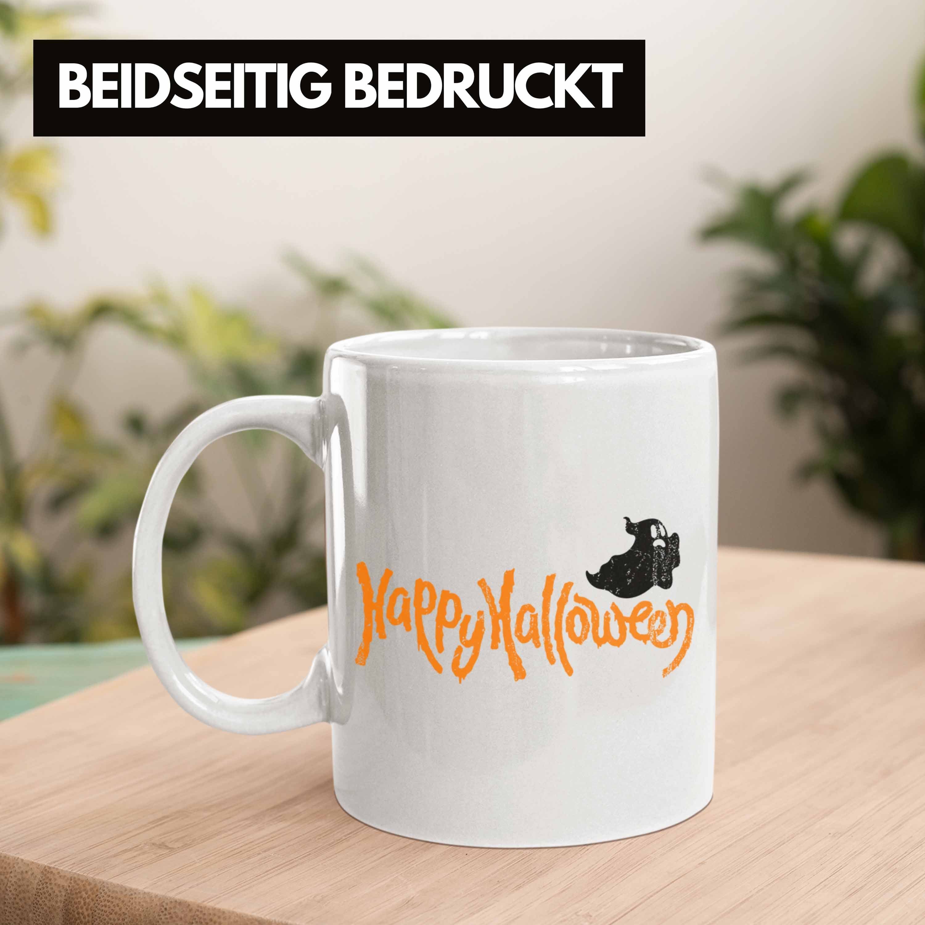 Kürbis Happy Trendation Dekoration Becher Tasse Geister Weiss Halloween Halloween Tasse