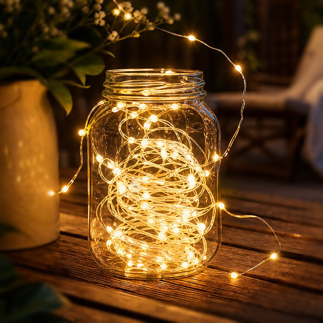 Salcar LED Solarleuchte 10m Solar-Lichterketten LED-Lichterkette Außenbeleuchtung, Warmweiß, 10m