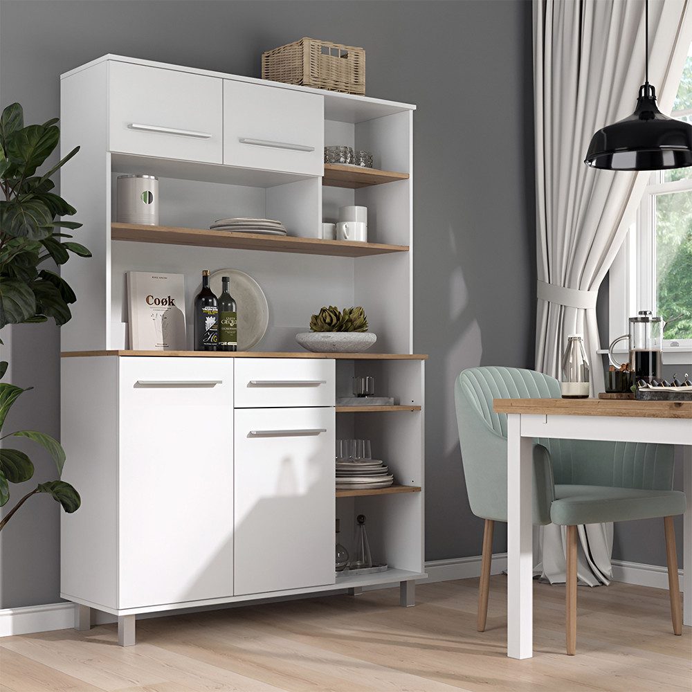 Vicco Küchenbuffet Pure, Weiß/Artisan-Eiche, 120.2 x 177 cm (1-St)