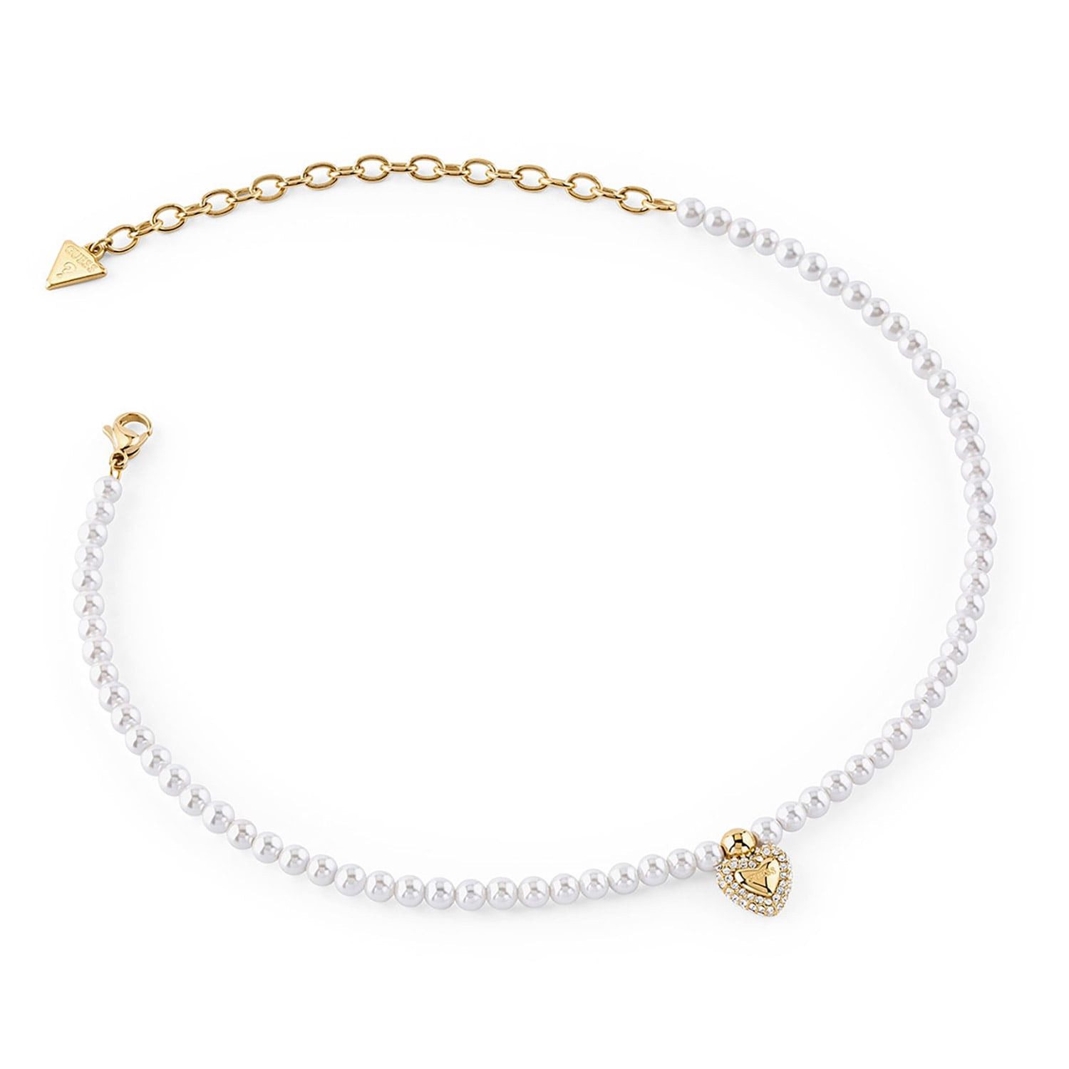 Guess Perlenkette Herz Choker Goldfarben