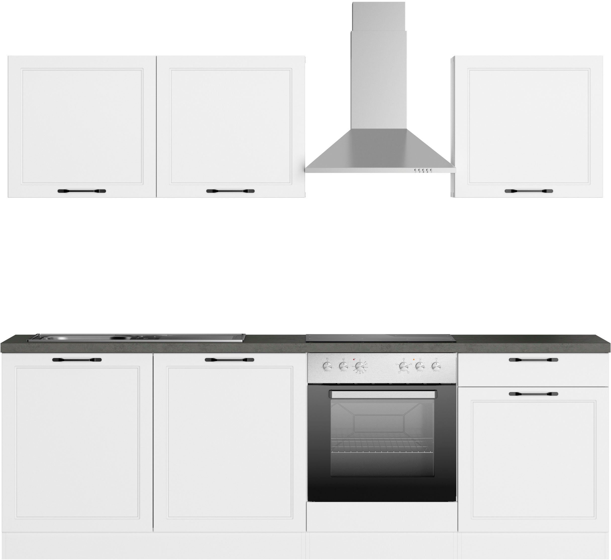 Kochstation Küchenzeile KS-Lani, mit MDF-Fronten, Breite 240 cm, wahlweise mit E-Geräten, Höhen-Ausgleichsfüße 0-4 cm