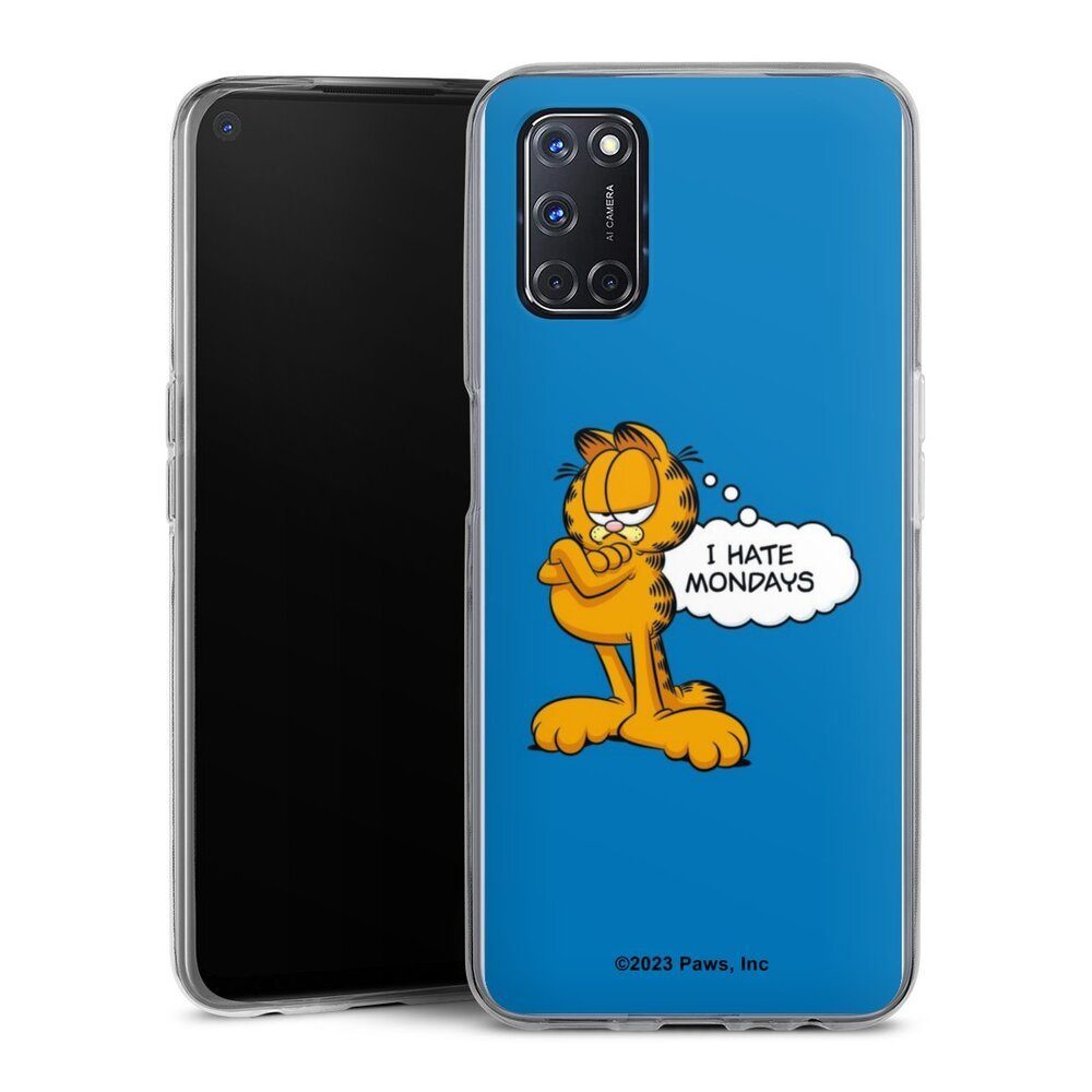 DeinDesign Handyhülle Garfield Katze Spruch Garfield I Hate Mondays Blue, Oppo A72 Slim Case Silikon Hülle Ultra Dünn Schutzhülle