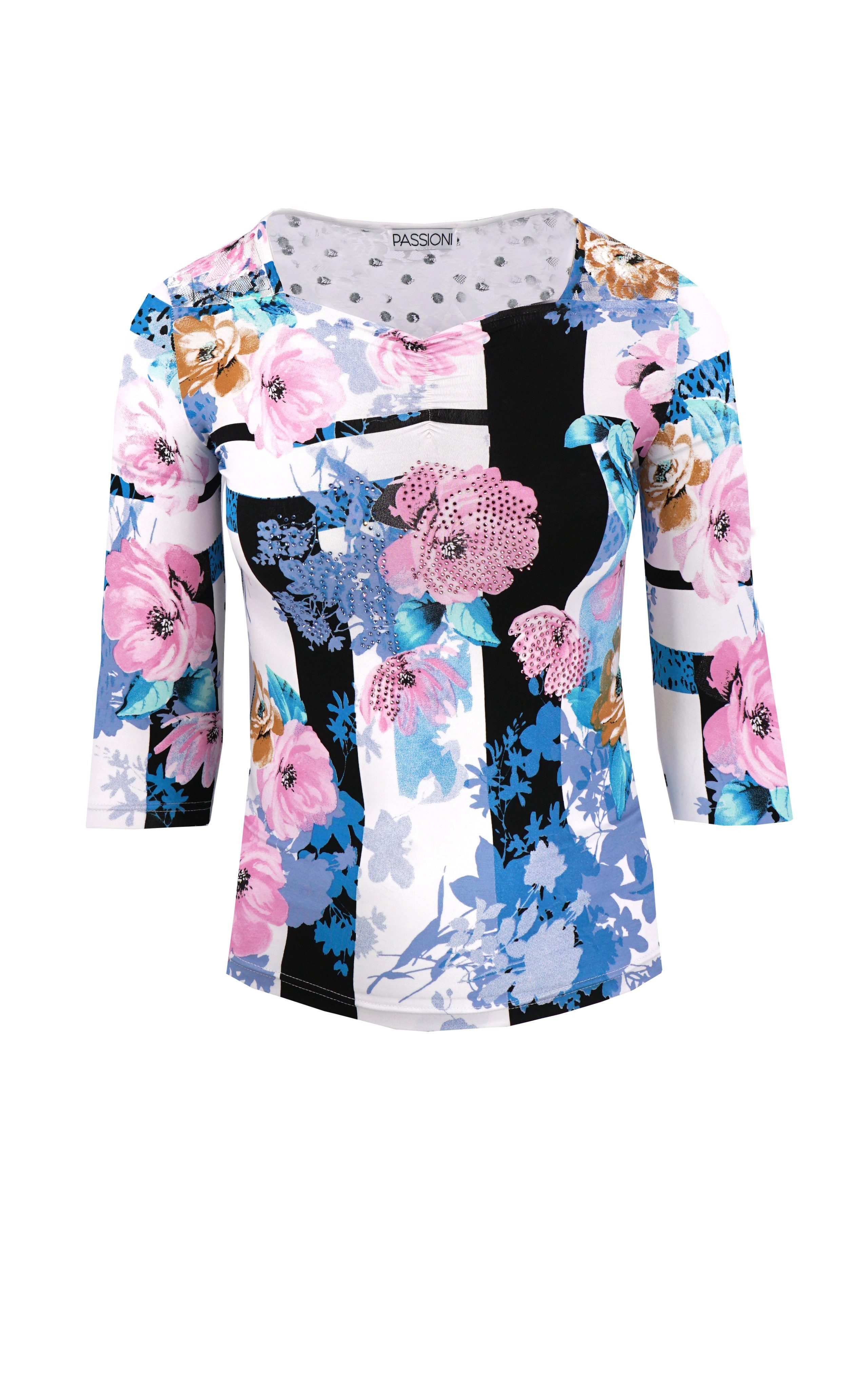 Passioni T-Shirt mit Streifen- und Blumenmuster günstig online kaufen