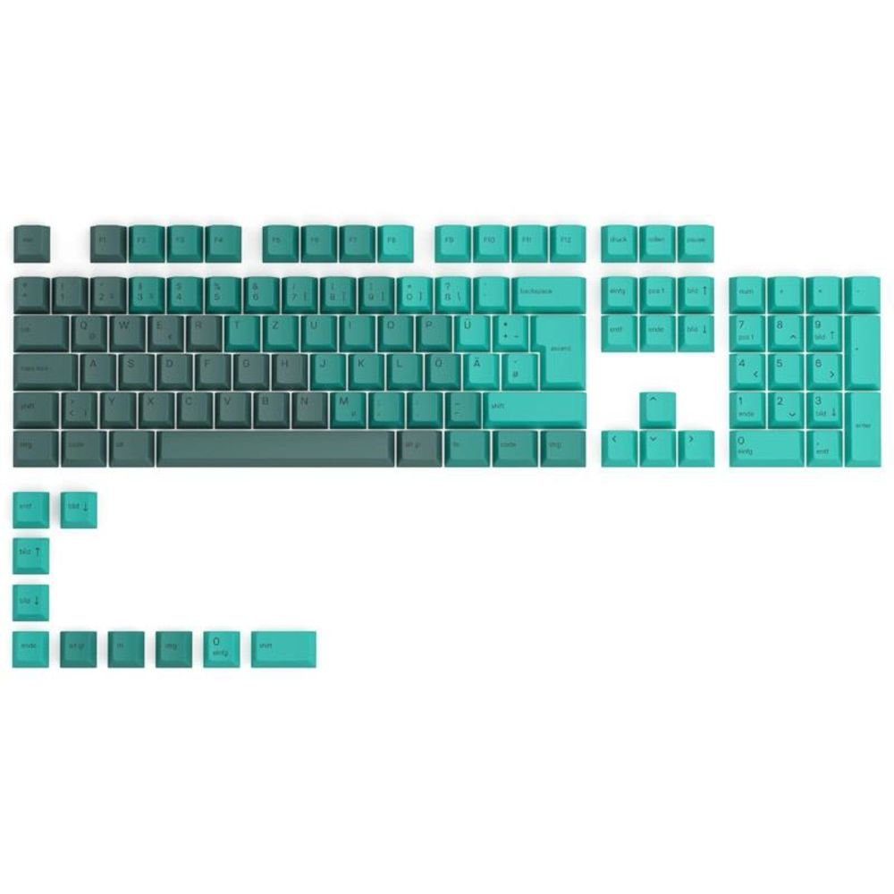 Glorious PC Gaming Race GPBT Keycaps Tastensatz (115 Stück, aus PBT Kunststoff, Tastenkappen, Tastaturkappen, deutsches Layout QWERTZ, ISO, für mechanische Gaming Tastatur, Türkis, Grün / Rain Forest)