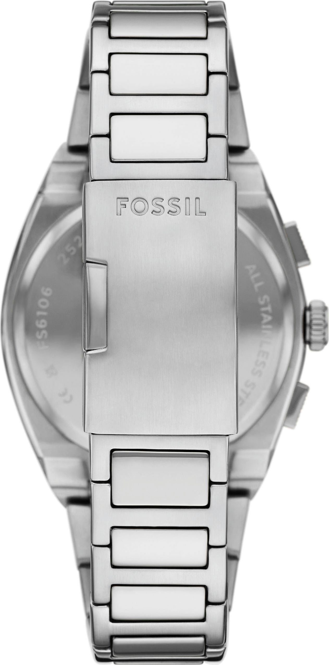 Fossil Chronograph Everett FS6104, Quarzuhr, Armbanduhr, Herrenuhr, Edelstahlarmband, analog
