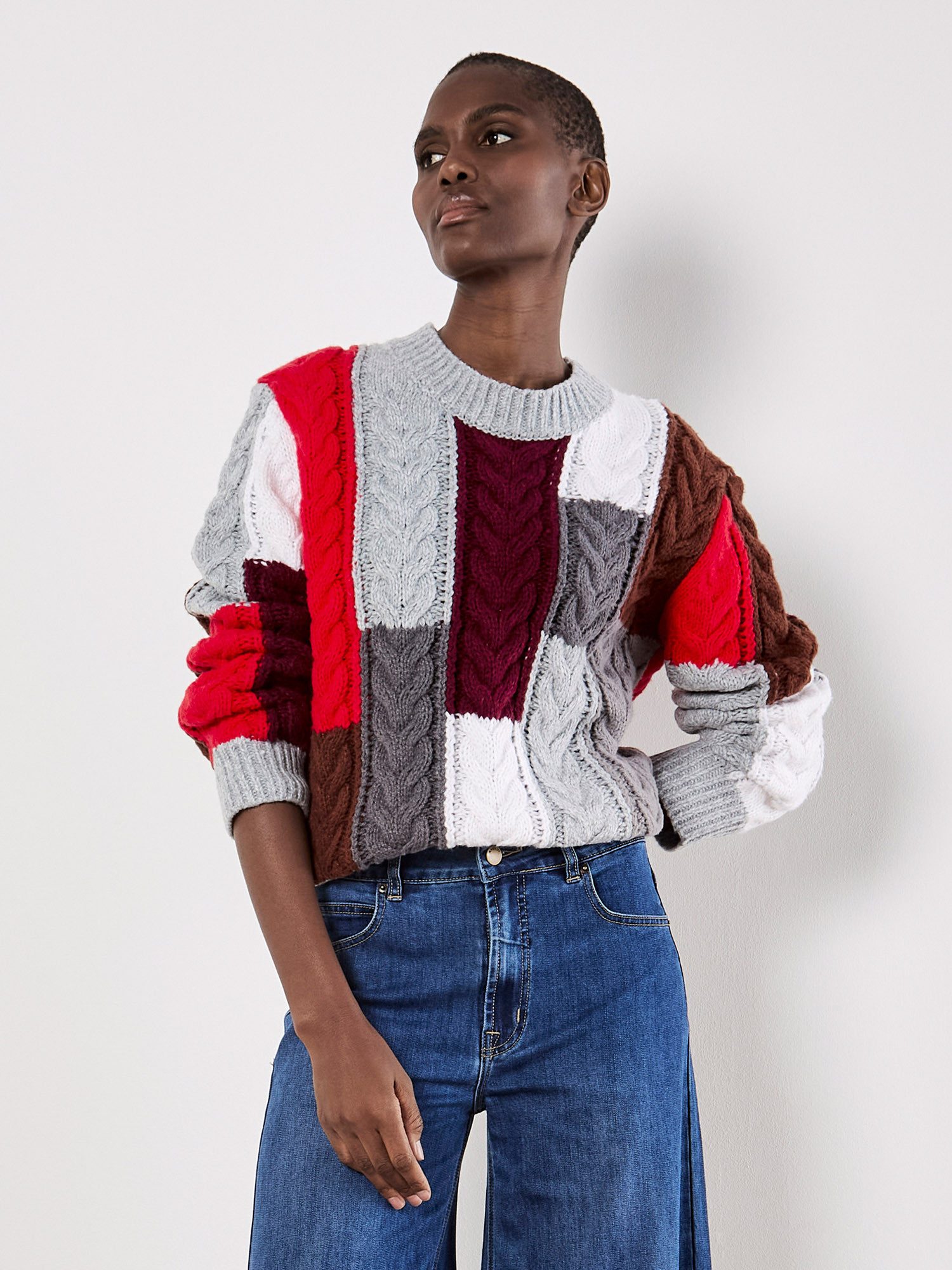 Apricot Strickpullover Zopfpullover im Color-Block-Design günstig online kaufen