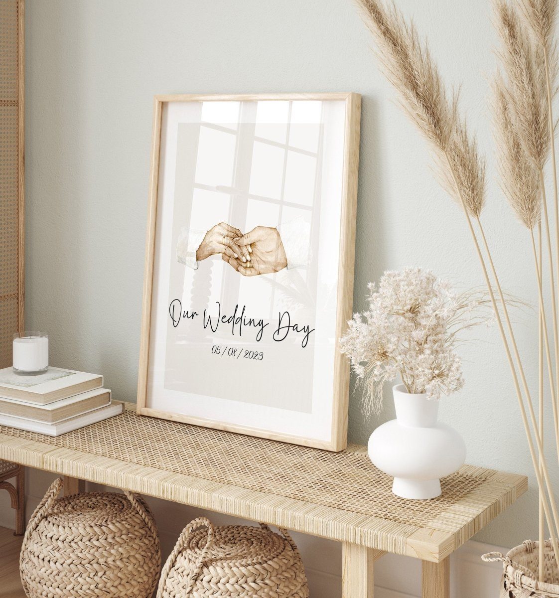 JUSTGOODMOOD Poster Hochzeit Verlobung Geschenkidee Datum Text Personalisiert Hochzeit Bra, Beige (1 St)