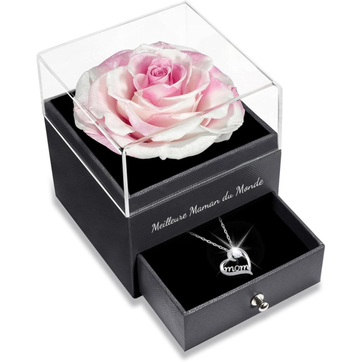 LuxusKollektion Schmuckset mit Gravur Ewige Rose Mama Halskette 925 Silber Geschenk Muttertag Valentinstag