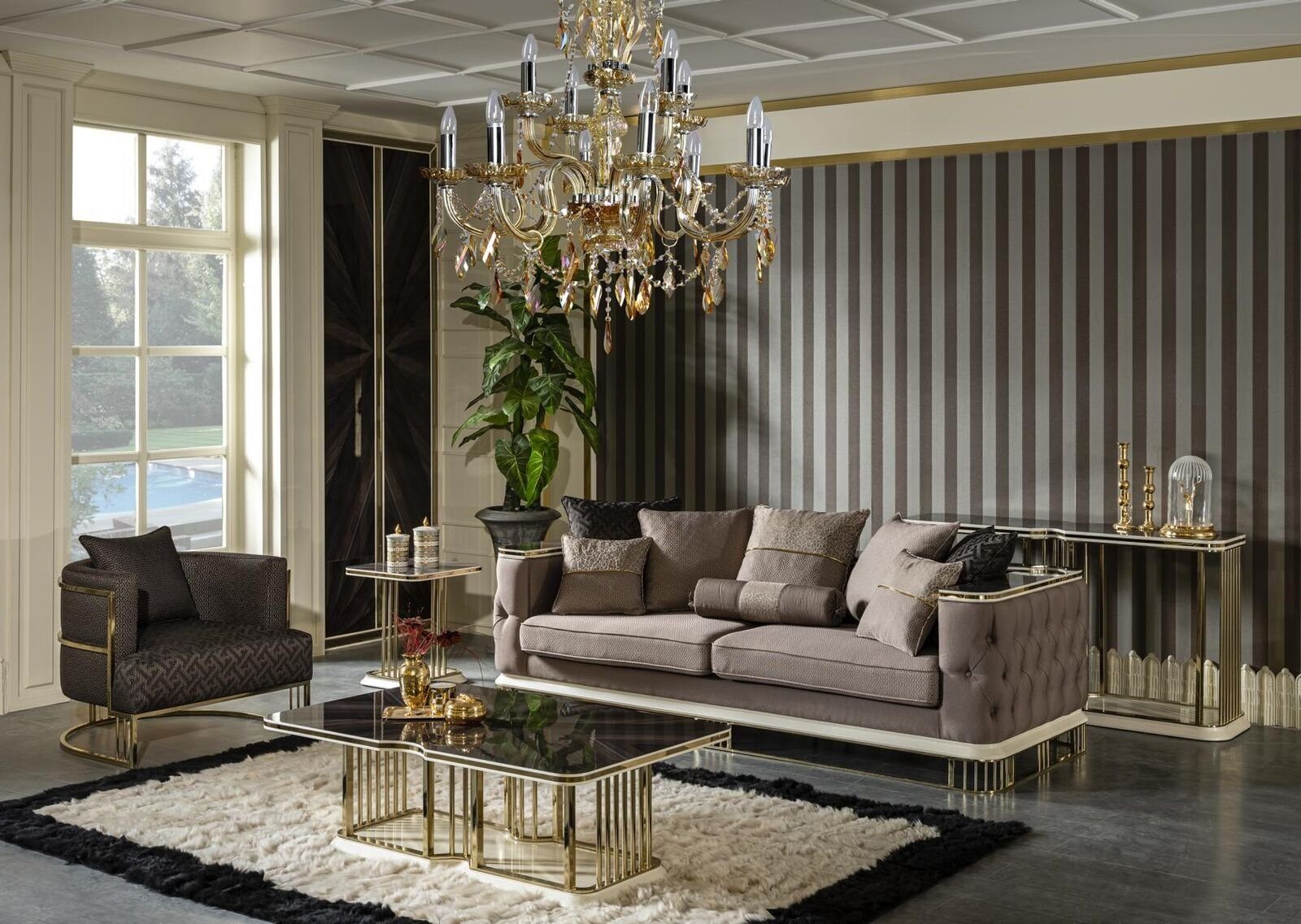 JVmoebel Sofa Sofa 3 Sitzer Möbel, Europe Braun Wohnzimmer Polster in Made Design Stoff Luxus