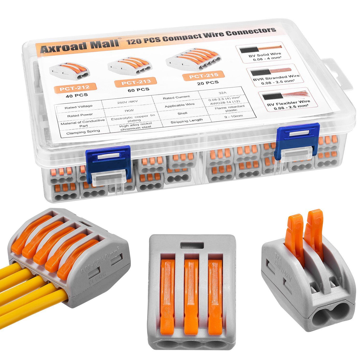 TUWENA Verbindungsklemme 120 Stück Kabelverbinder, Push Steckbare Kompakten Elektro Klemmen