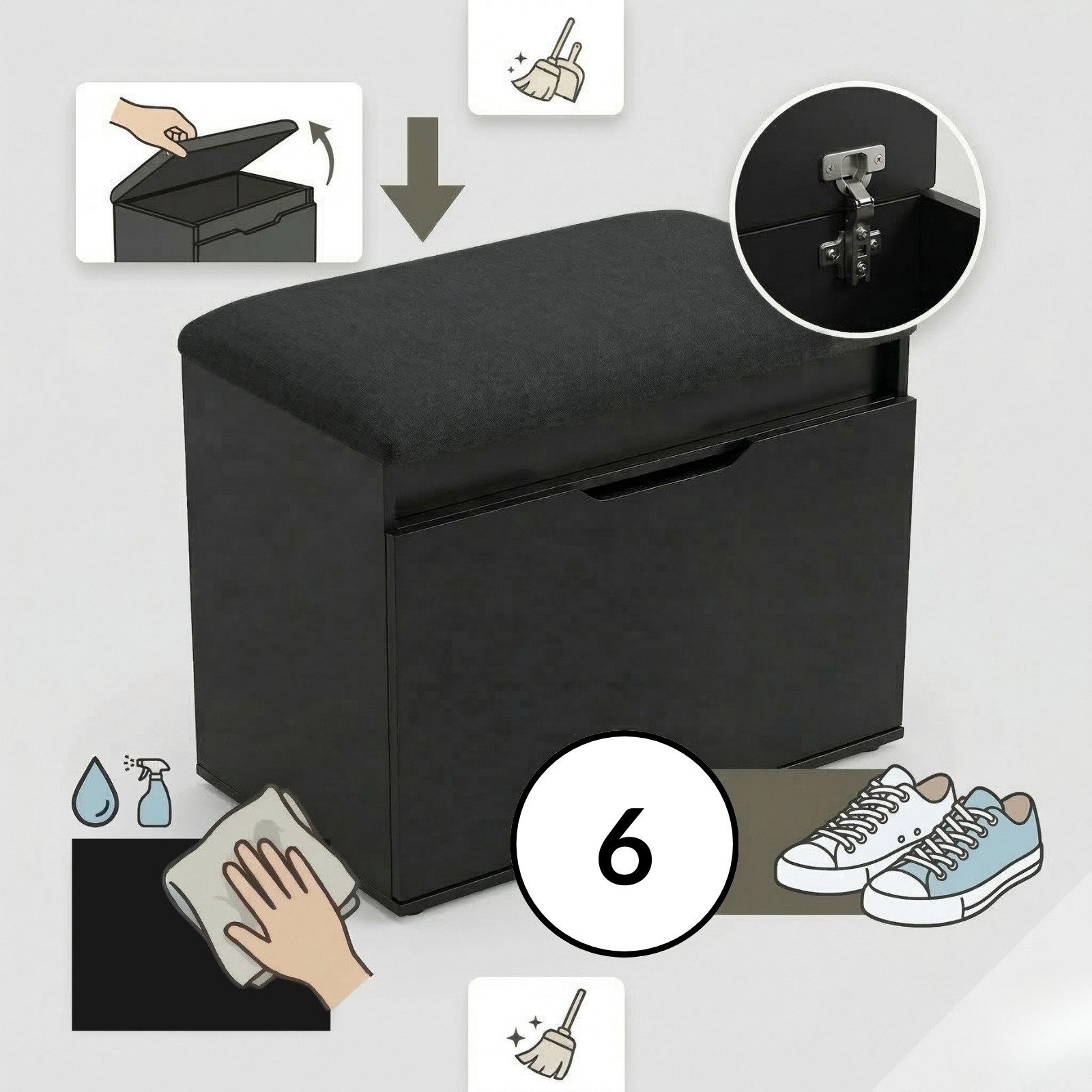 BOXIMO Schuhschrank Schuhschrank mit Sitzfläche und Stauraum VIRA, 60 x 50 x 35 cm (Schuhschrank GRADIA mit Sitzbank) – Bild 5 von 5