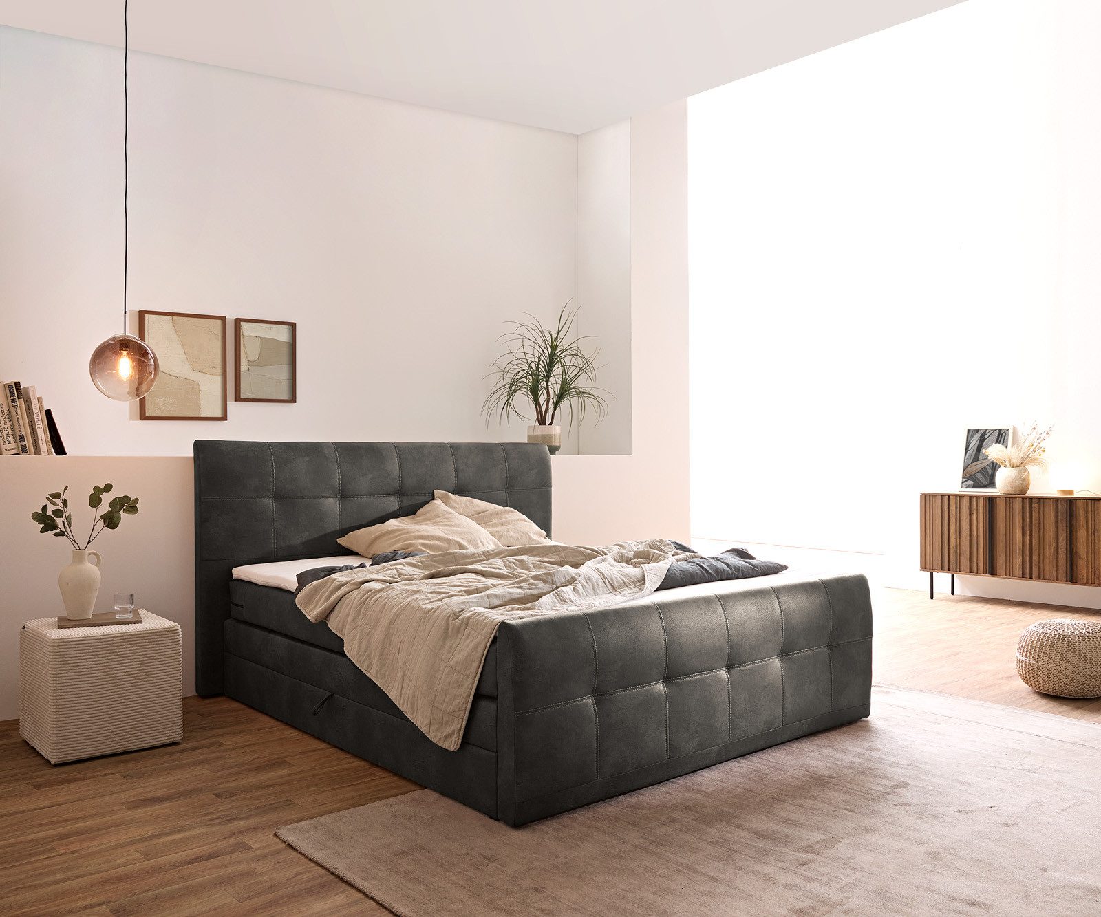 DELIFE Boxspringbett Amarillo, Anthrazit 180x200 Matratze günstig online kaufen