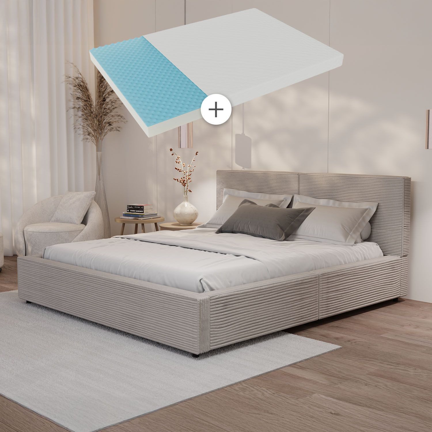 Juskys Polsterbett Salerno, Cord Design, bis 500 kg belastbar, Pflegeleicht günstig online kaufen