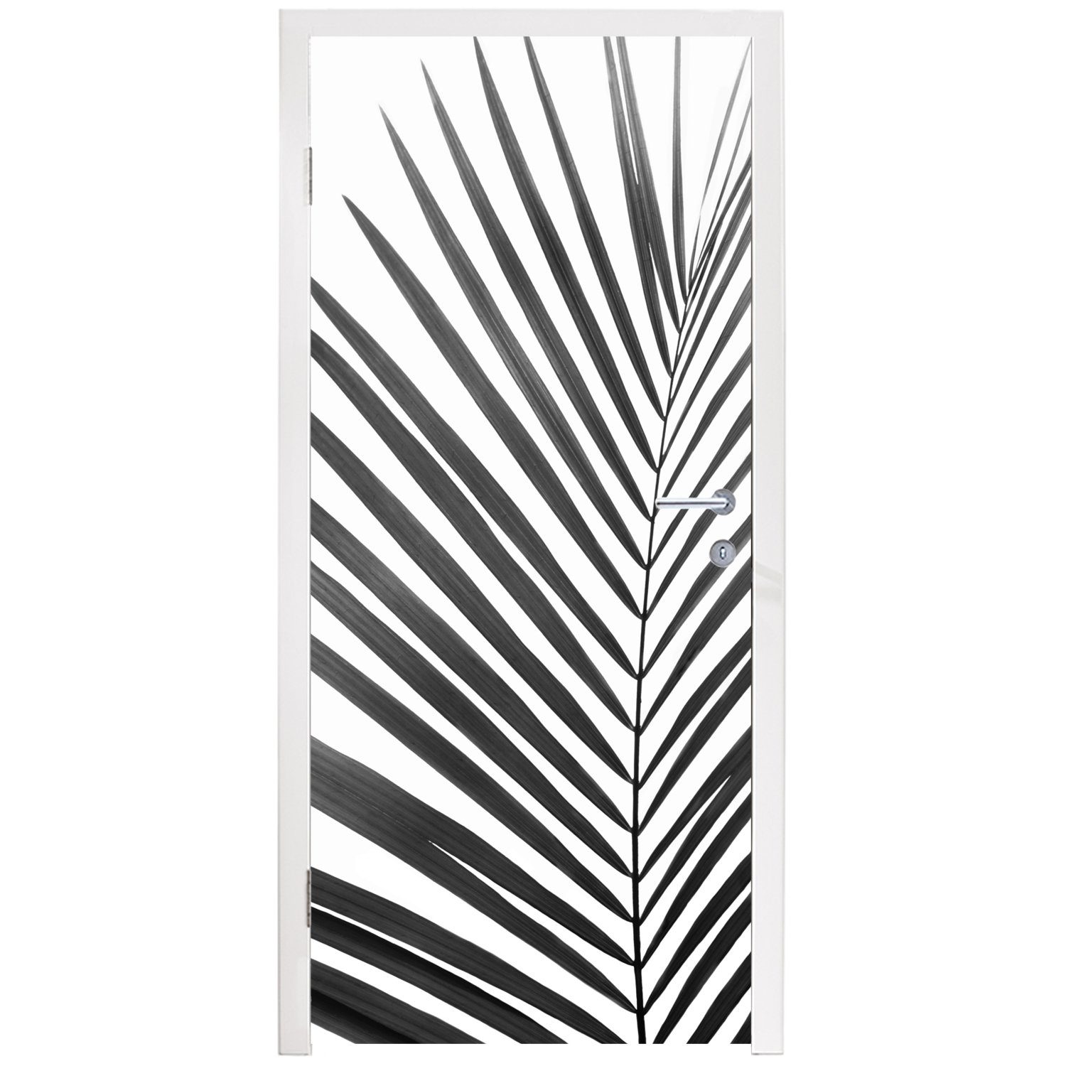 Blatt, - Fototapete Türaufkleber, Pflanze für Natur und Matt, Tür, 75x205 bedruckt, weiß Türtapete Schwarz (1 cm MuchoWow - - St),