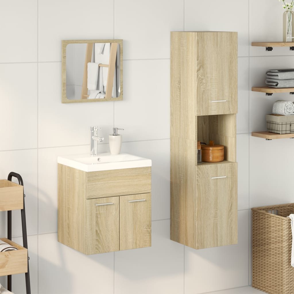 vidaXL Badezimmer-Set 3-tlg. Badmöbel-Set Sonoma-Eiche Holzwerkstoff, günstig online kaufen