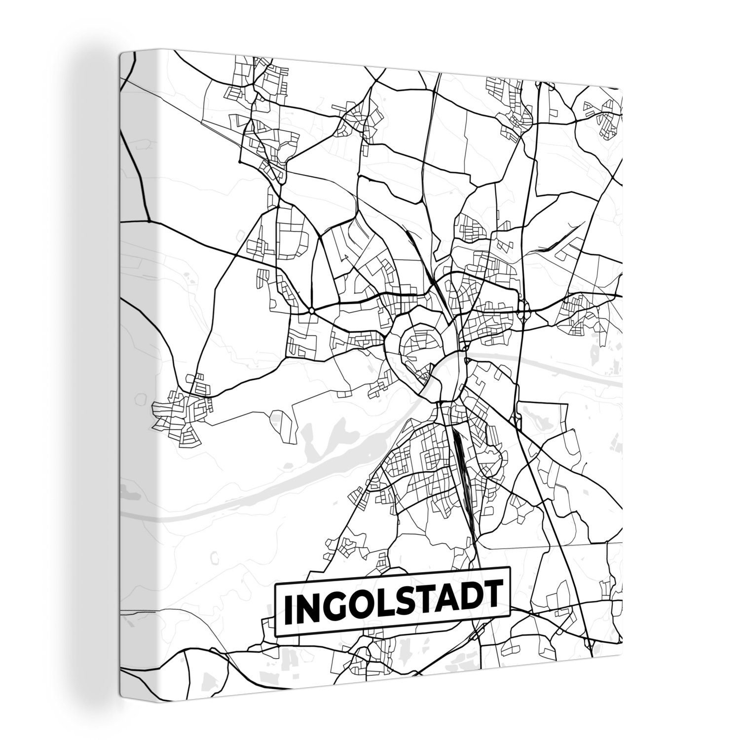 OneMillionCanvasses® Leinwandbild Karte - Ingolstadt - Karte - Stadtplan, (1 St), Leinwand Bilder für Wohnzimmer Schlafzimmer