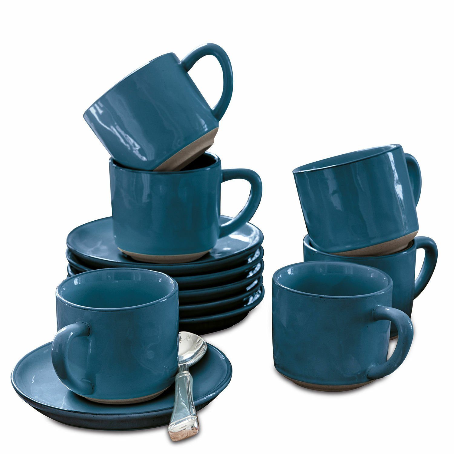 Mirabeau Geschirr-Set Tasse Biarré Steinzeug blau, Set Untertasse 6er mit