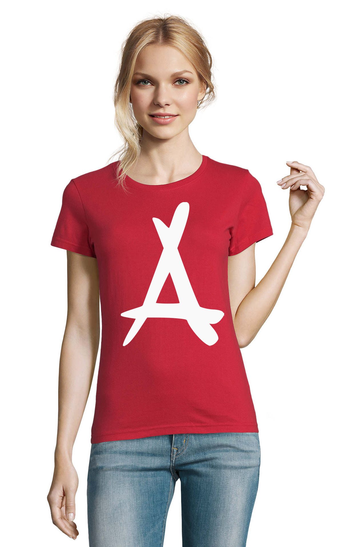 Blondie & Brownie T-Shirt Alumni Damen T-Shirt Symbol Print Grafikmotiv Rundhals Baumwolle (Einzelstück, Einzelartikel) AlumniA Damen Grafikshirt Retro Symbolprint