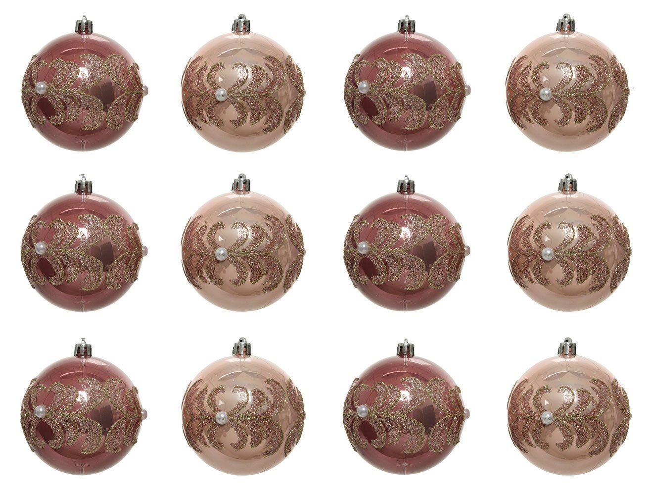 Decoris season decorations Christbaumschmuck, Weihnachtskugeln Kunststoff mit Muster 8cm samtpink / rosa, 12er Set