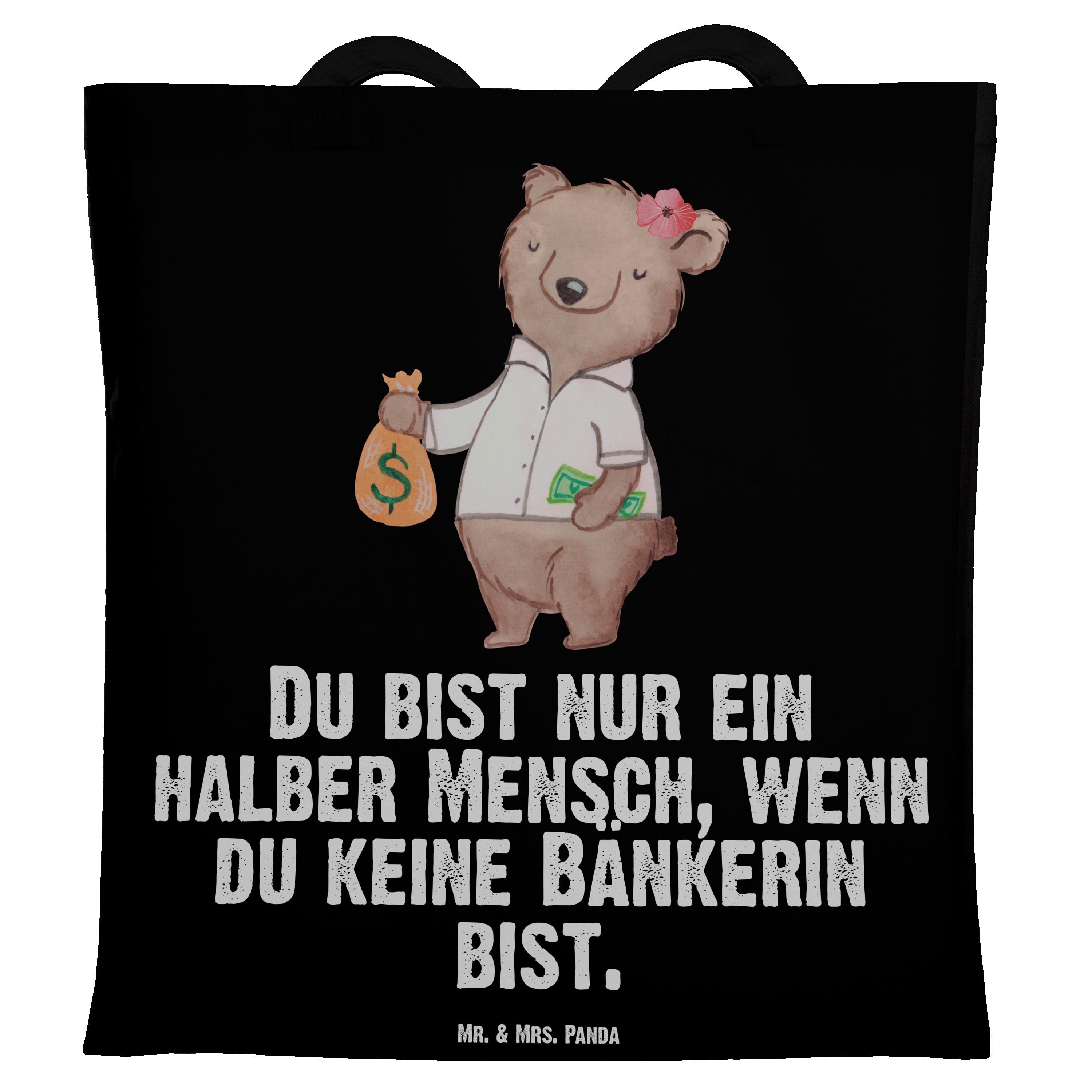 Mrs. - Beuteltasche, - Schwarz Panda & Ju mit Geschenk, Stoffbeutel, Herz Tragetasche Mr. Bänkerin (1-tlg)