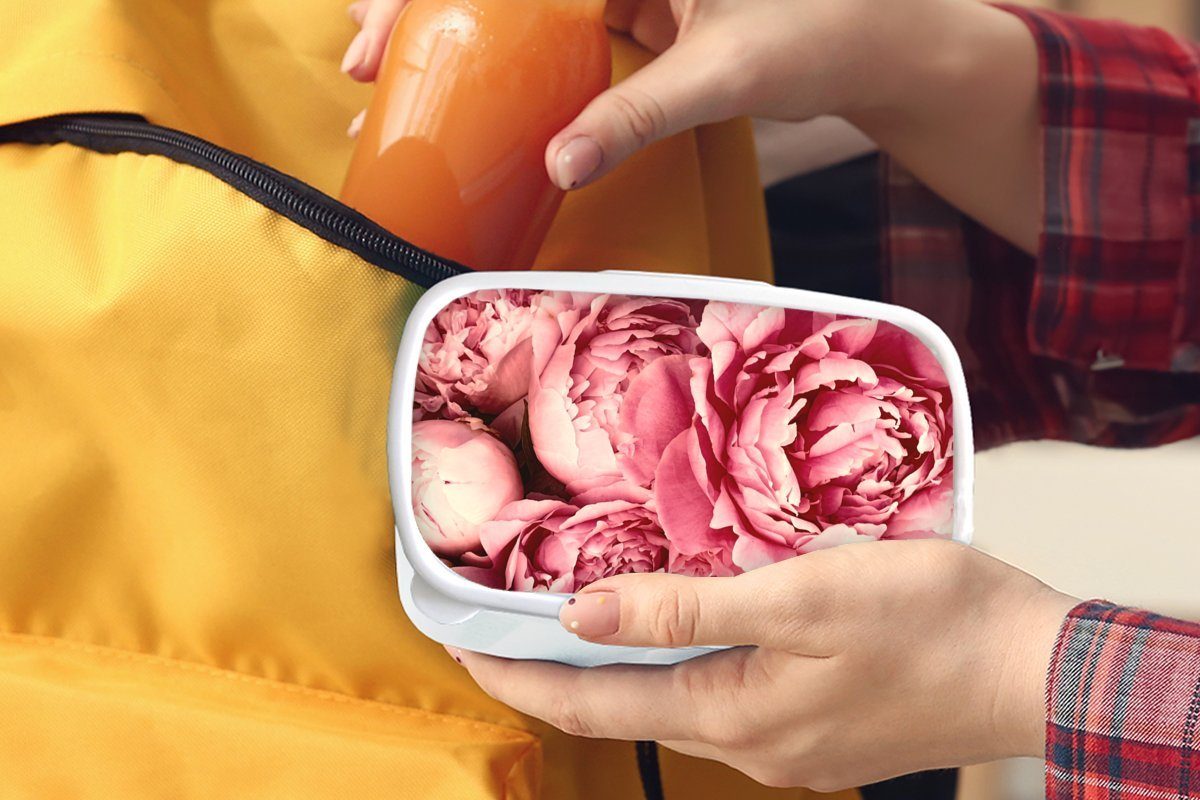 Kinder - und Mädchen Rosa, Lunchbox Brotdose, für für Kunststoff, und MuchoWow Jungs Brotbox Erwachsene, weiß Blume (2-tlg), Rosen -