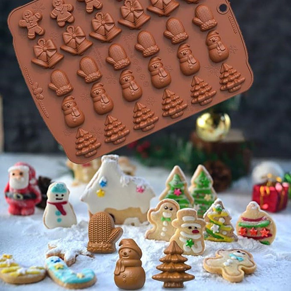 Weihnachten,Weihnachten (2-tlg), Silikon,Küchen-Backform Silikonform Schokoladenformen, brown Weihnachten Silikon Stück Pralinenform Schokoladenform XDeer 1/2