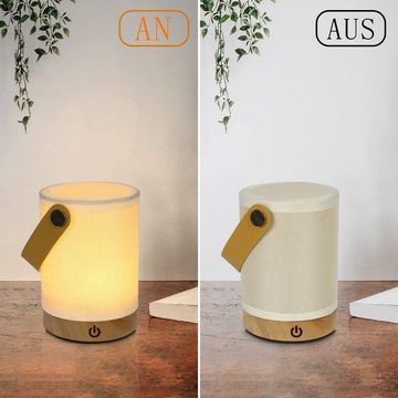 Nettlife LED Tischleuchte Touch Dimmbar Tragbare Kabellose Holzstoff Lampenschirm, mit Dimmfunktion, LED fest integriert, Warmweiß, für Balkon Terrasse Garten