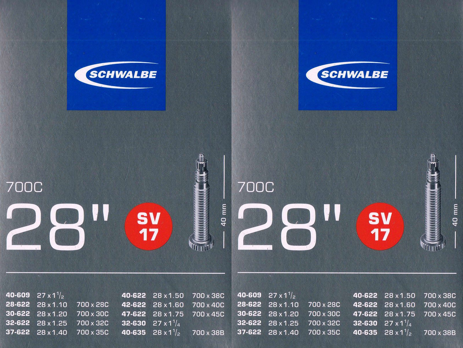 Schwalbe Fahrradschlauch 2x Schwalbe SV 17 Schlauch 28 Zoll Sclaverand, (2-St)