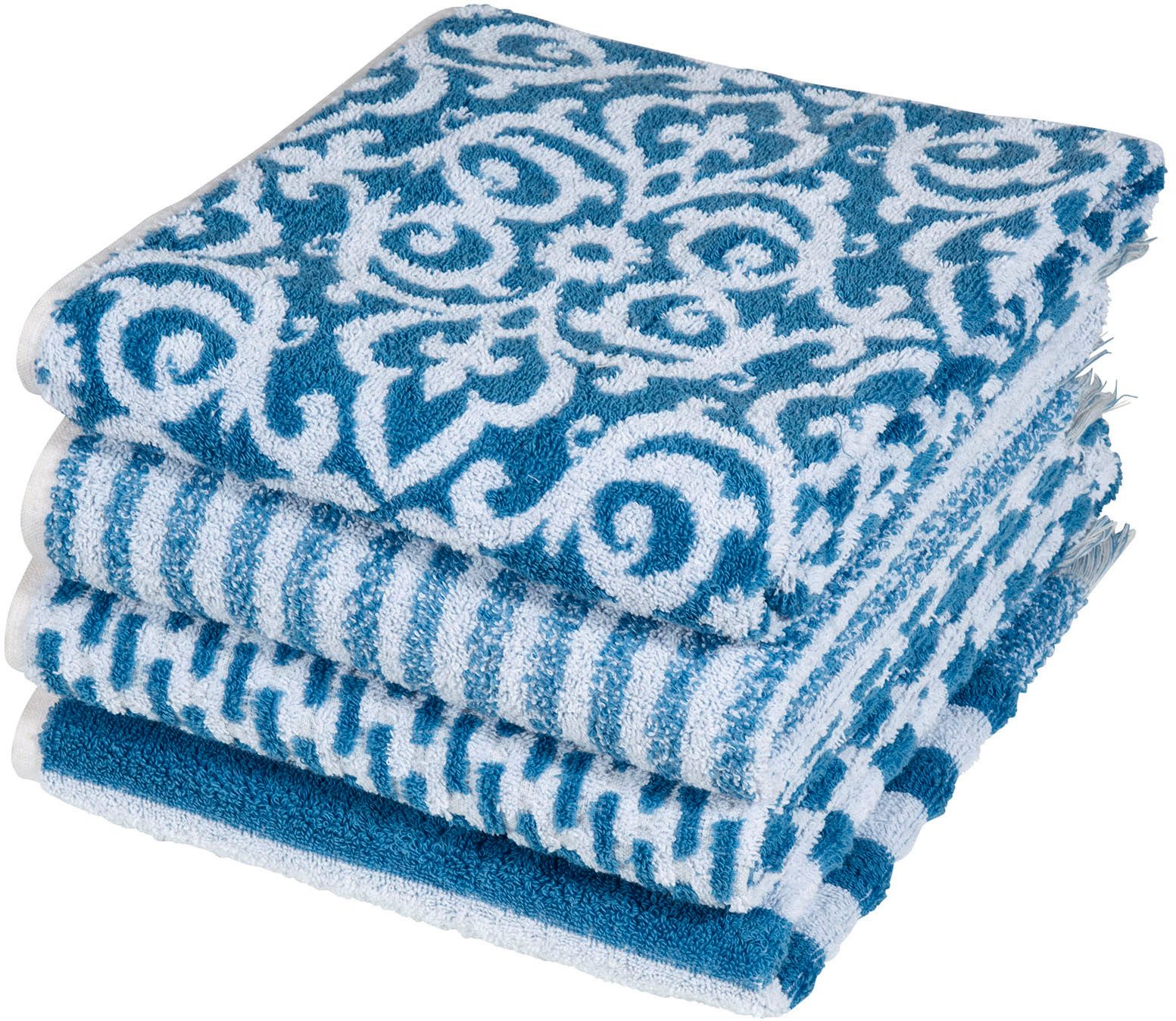 PAD Handtuch Set FAMILY, 50x100 cm, Frottee (Set, 8-St), Made in Europe, gestreift, Ornamente, mit Fransen