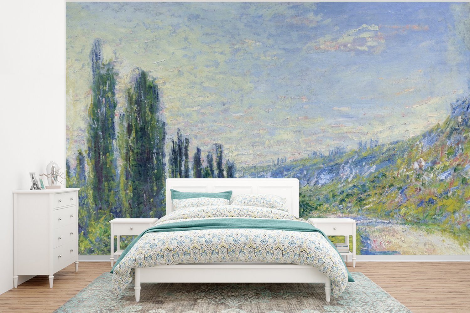 MuchoWow Fototapete Die Straße nach Vétheuil - Gemälde von Claude Monet, Matt, bedruckt, (6 St), Wallpaper für Wohnzimmer, Schlafzimmer, Kinderzimmer, Vinyl Tapete