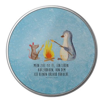 Mr. & Mrs. Panda Aufbewahrungsdose Pinguin Lagerfeuer - Eisblau - Geschenk, grillen, Lebensspruch, Gesch (1 St)