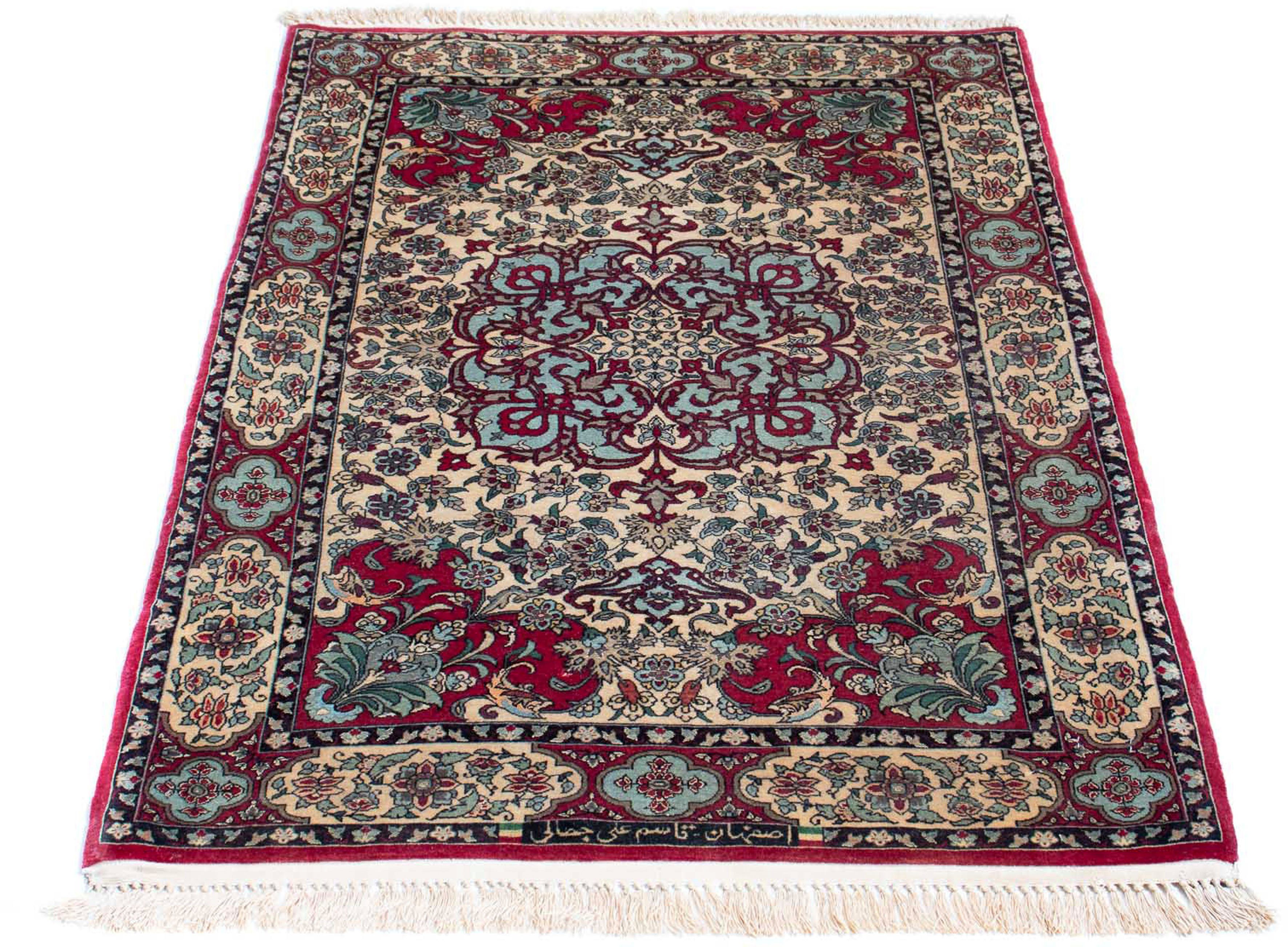 Orientteppich Perser - Isfahan - Premium - 124 x 83 cm - dunkelrot, morgenland, rechteckig, Höhe: 6 mm, Wohnzimmer, Handgeknüpft, Einzelstück mit Zertifikat