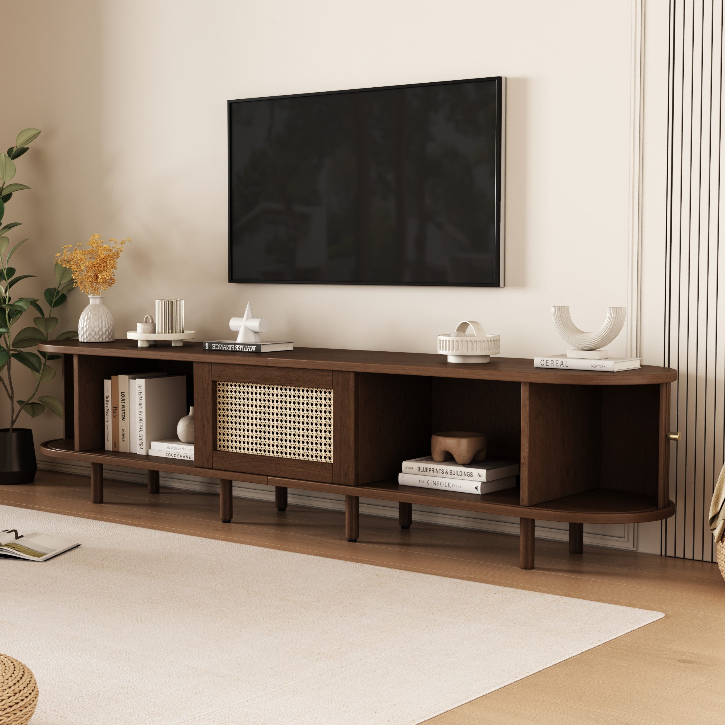 OKWISH Lowboard Ovaler TV-Ständer in Nussbaum günstig online kaufen
