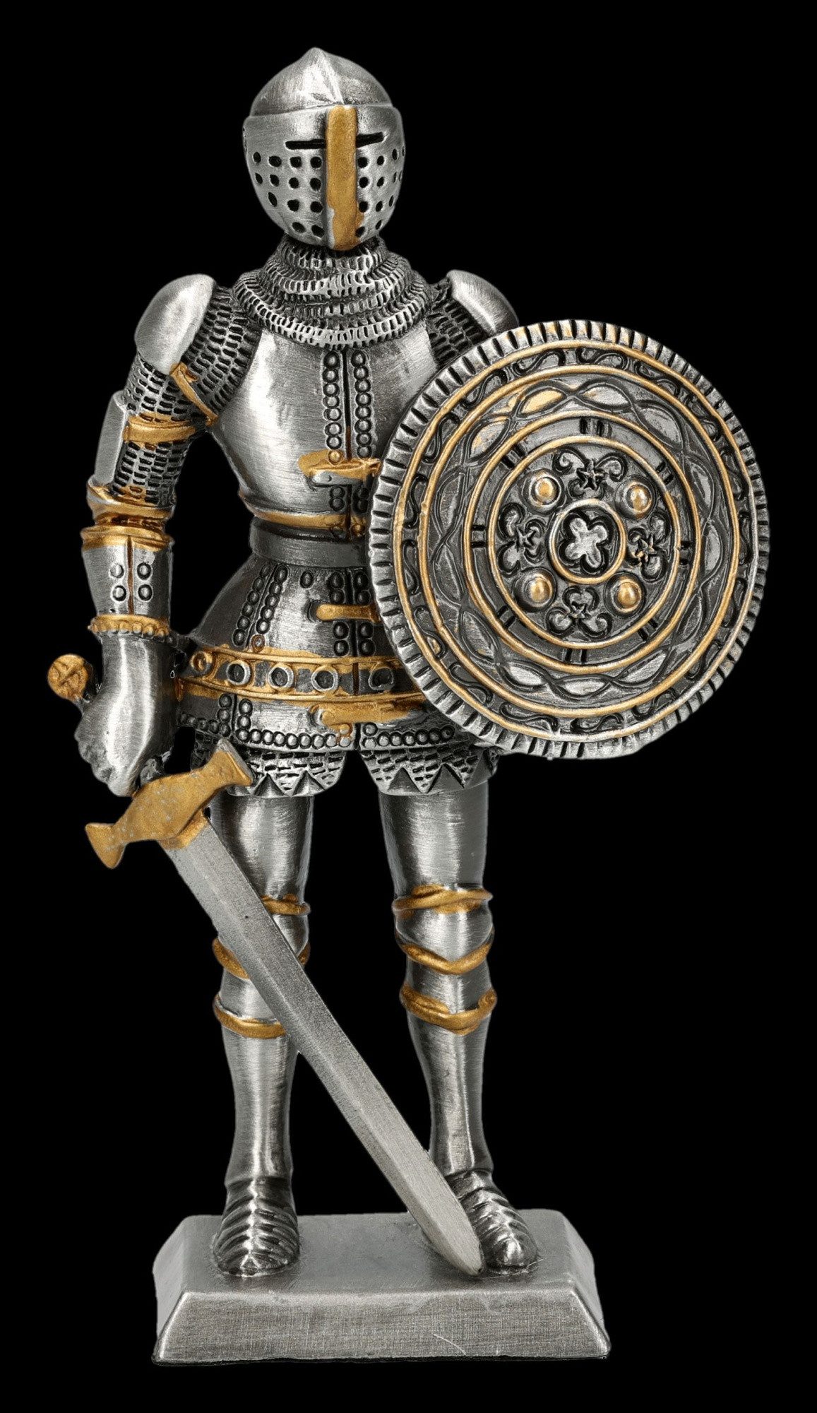 Figuren Shop GmbH Dekofigur Ritter Figur – Zinn Statue Sammlerfigur Mittelalter Wächter 10,5 cm