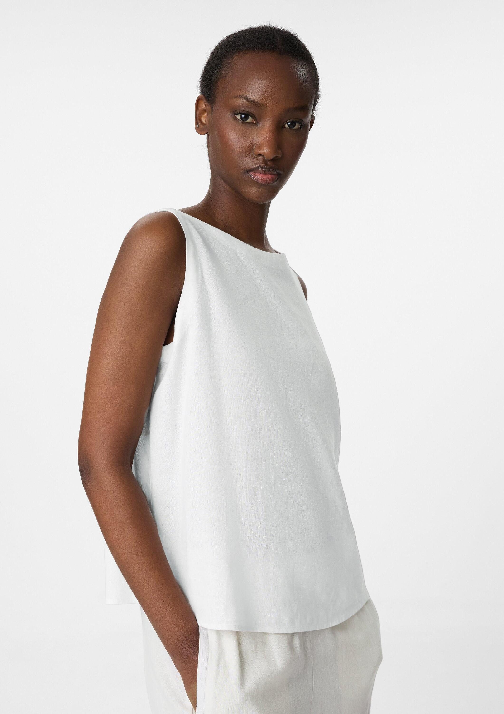 comma Blusentop Bluse Ärmelloses Leinenmix-Top mit U-Boot-Ausschnitt günstig online kaufen