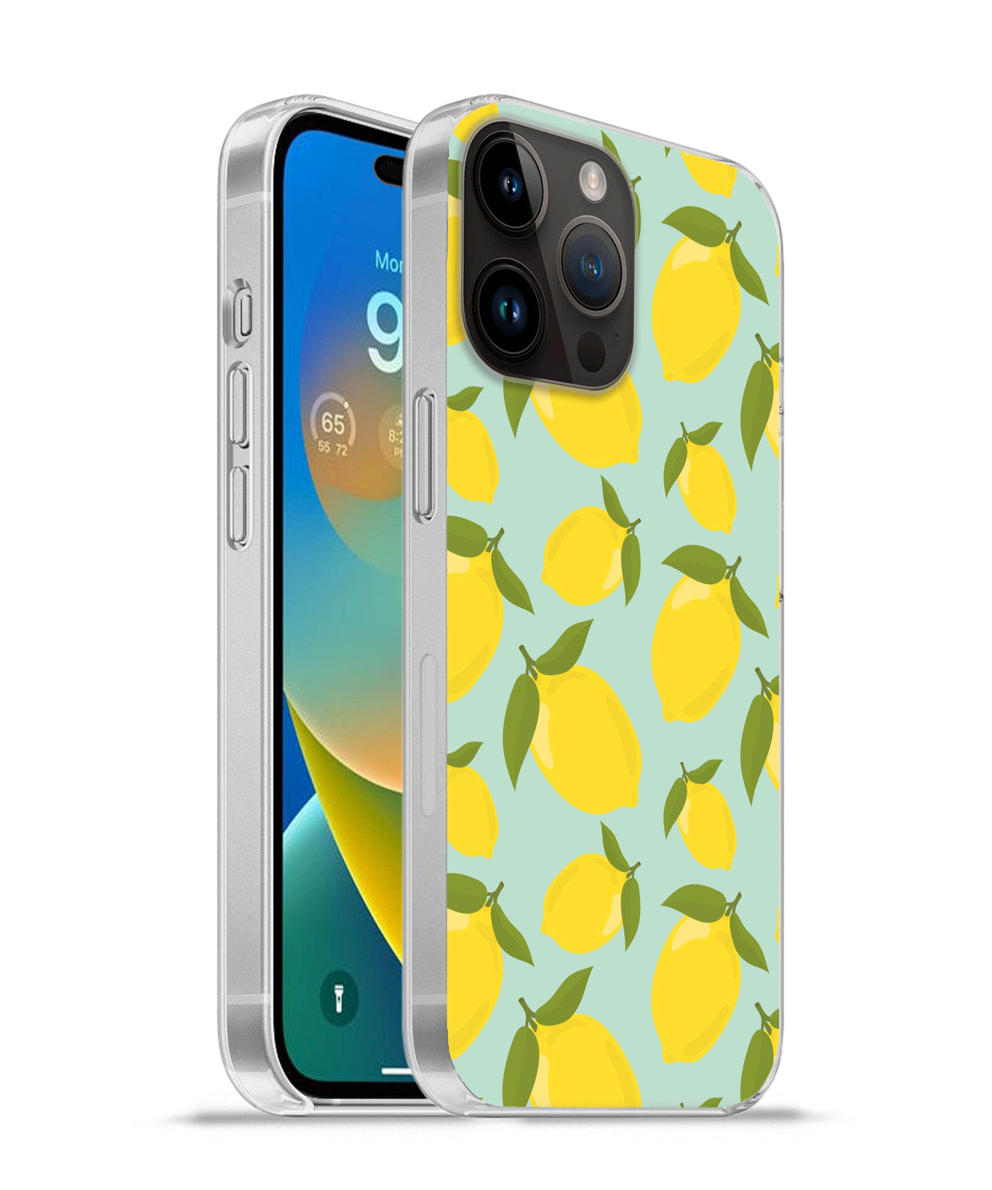 MuchoWow Handyhülle für Apple iPhone 14 Pro Max Muster Zitronen - Gelb - Blau - Muster - F, Smartphone-Bumper, Print, Handy Schutzhülle Dünn