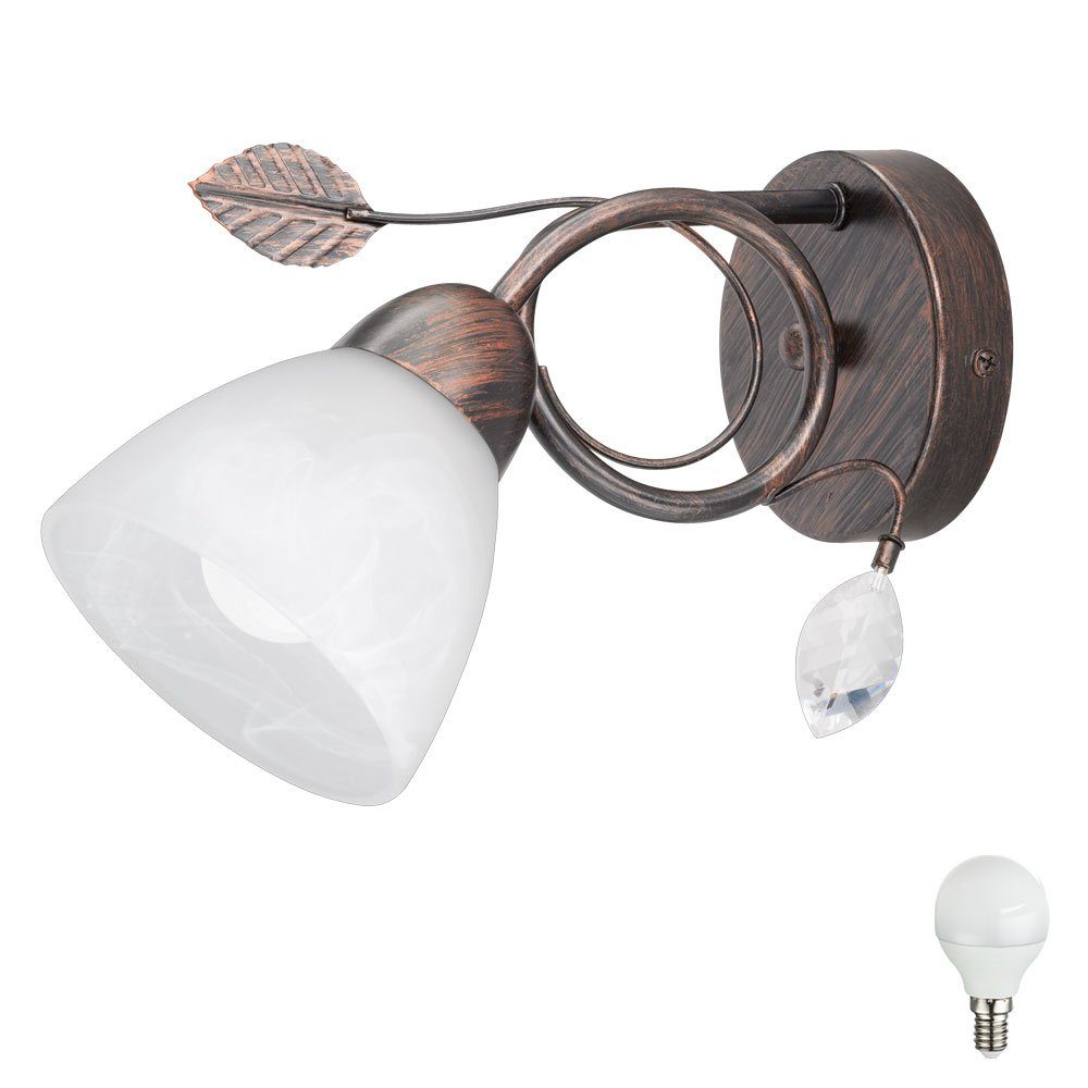 Glas Alabaster Lampe Warmweiß, Wandleuchte, LED Leuchtmittel Lese Strahler Zimmer etc-shop inklusive, Wohn Blätter Wand