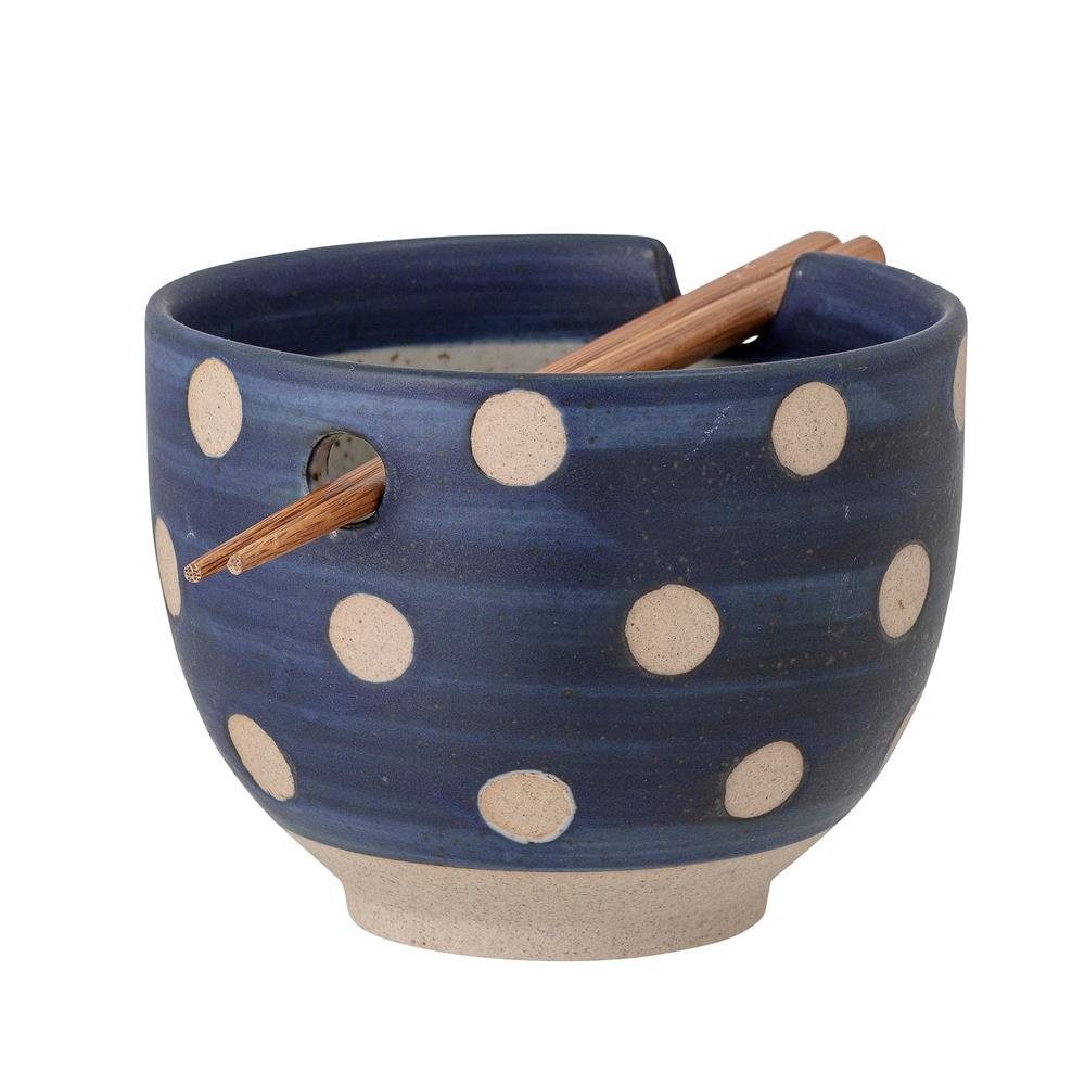 Bloomingville Suppenschüssel Masami Schale, mit Essstäbchen Steingut Blau 13 x 10 cm