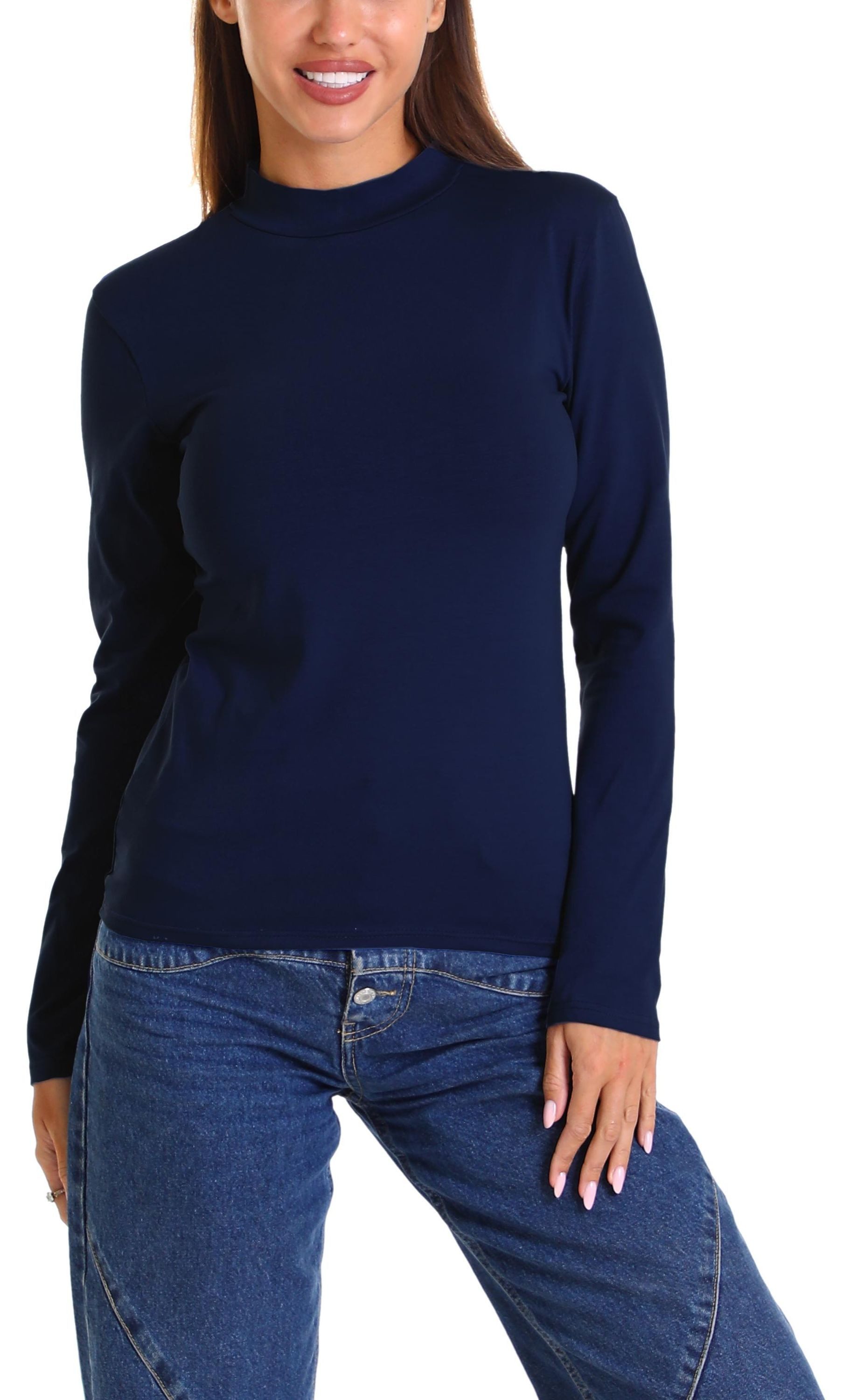 Alkato Rollkragenshirt Alkato Damen Langarm Shirt mit Stehkragen