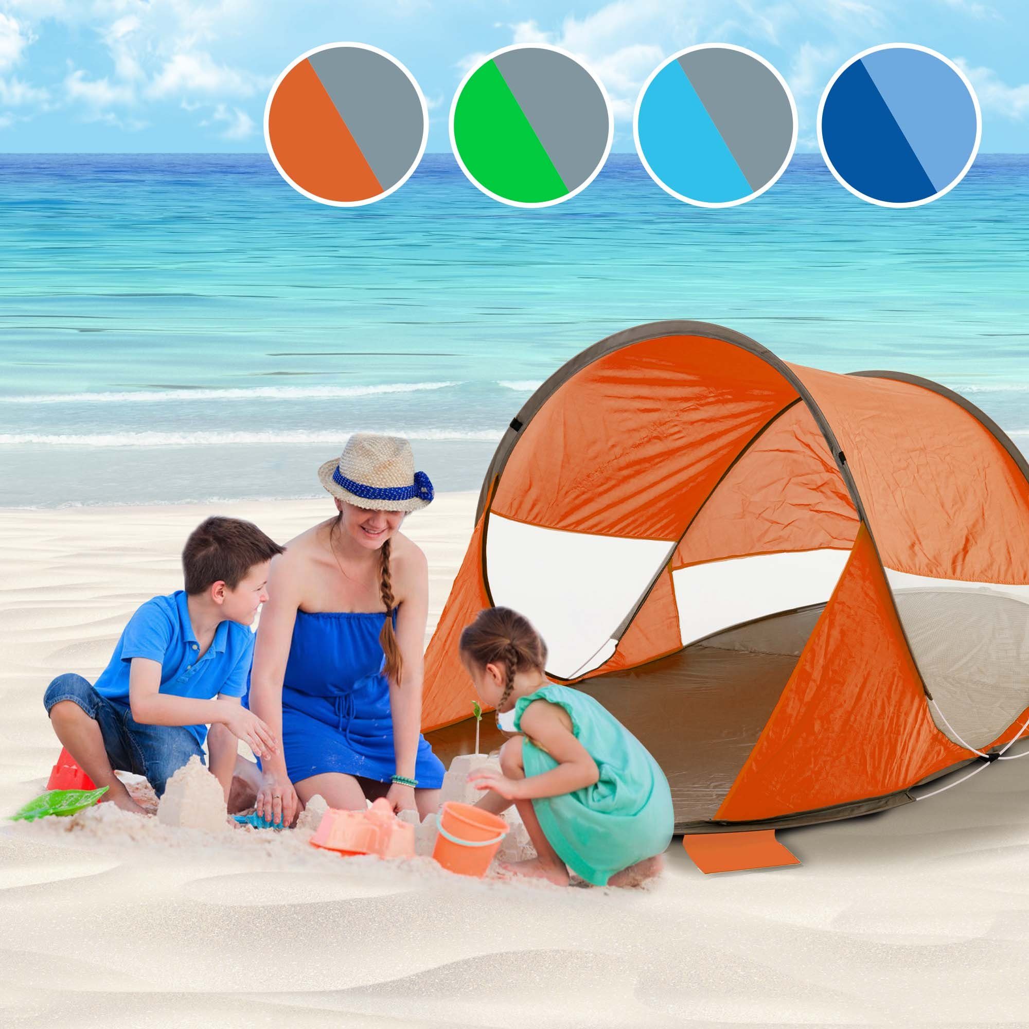 Strandzelt Polyester Sichtschutz Grau+Orange Wetter- Strandmuschel, Pop Duhome und Up Zelt Strandmuschel