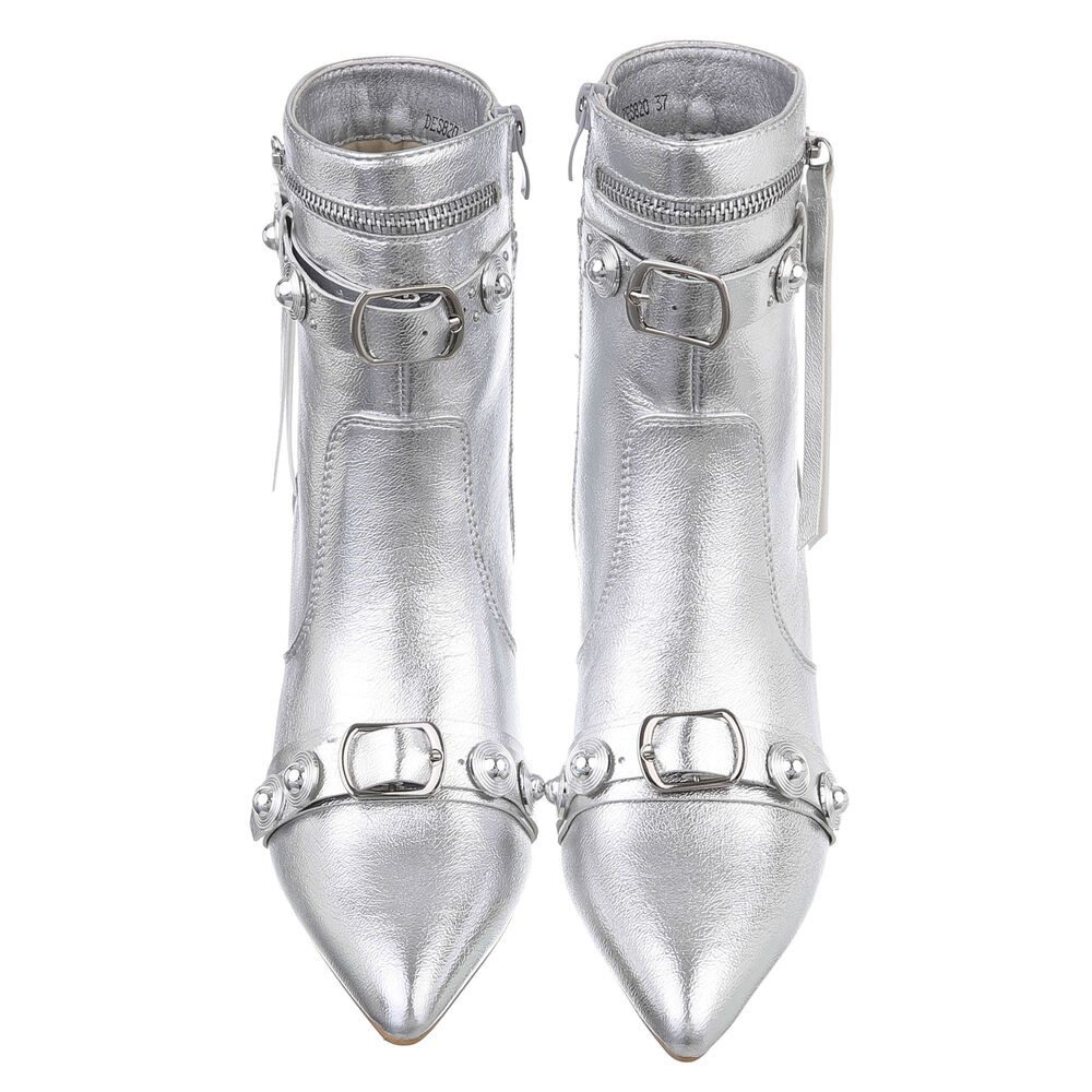 Ital-Design Damen Abendschuhe Party & Clubwear Stiefelette (87740186) Pfennig-/Stilettoabsatz Stiefeletten in Silber
