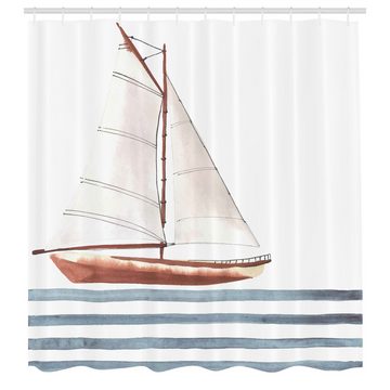 Abakuhaus Duschvorhang Moderner Digitaldruck mit 12 Haken auf Stoff Wasser Resistent Breite 175 cm, Höhe 180 cm, Nautisch Thema Segeln Boot Wellen