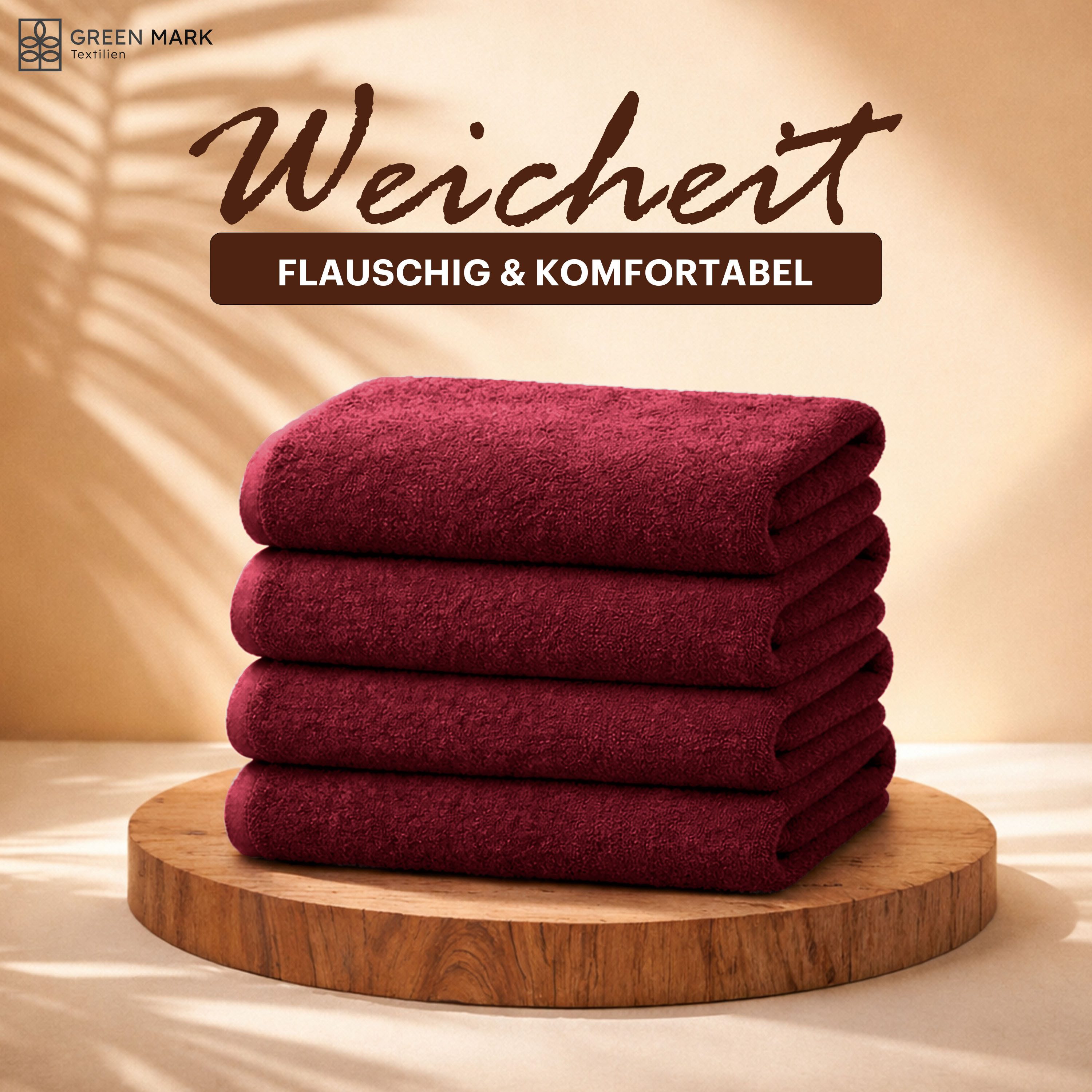 NatureMark Duschtuch 4er-Sparpack Frottier Duschtücher 70x140cm, 100% Baumwolle (4-St), Duschhandtuch 70x140cm Bordeaux rot